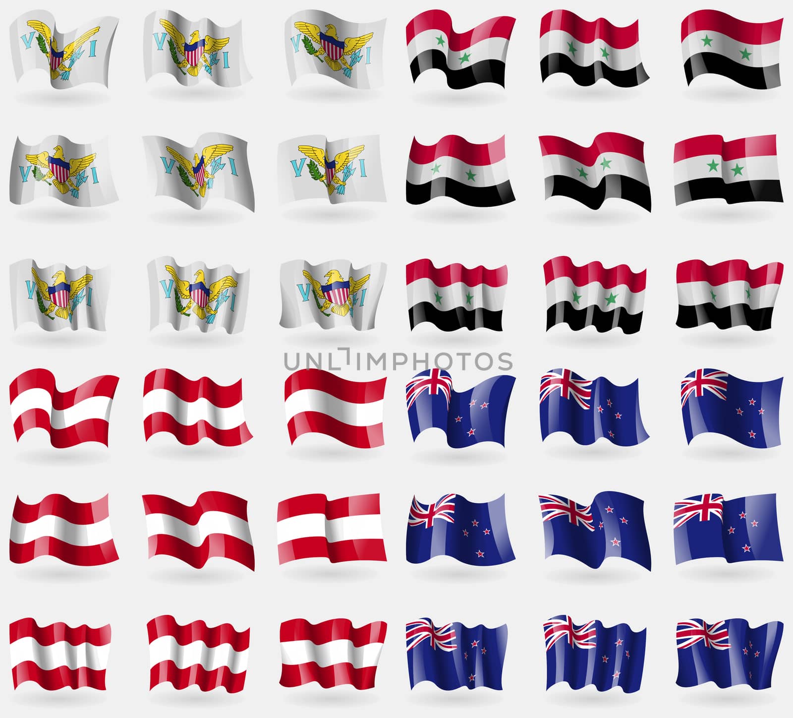 VirginIslandsUS, Syria, Austria, New Zeland. Set of 36 flags of the countries of the world.  by serhii_lohvyniuk