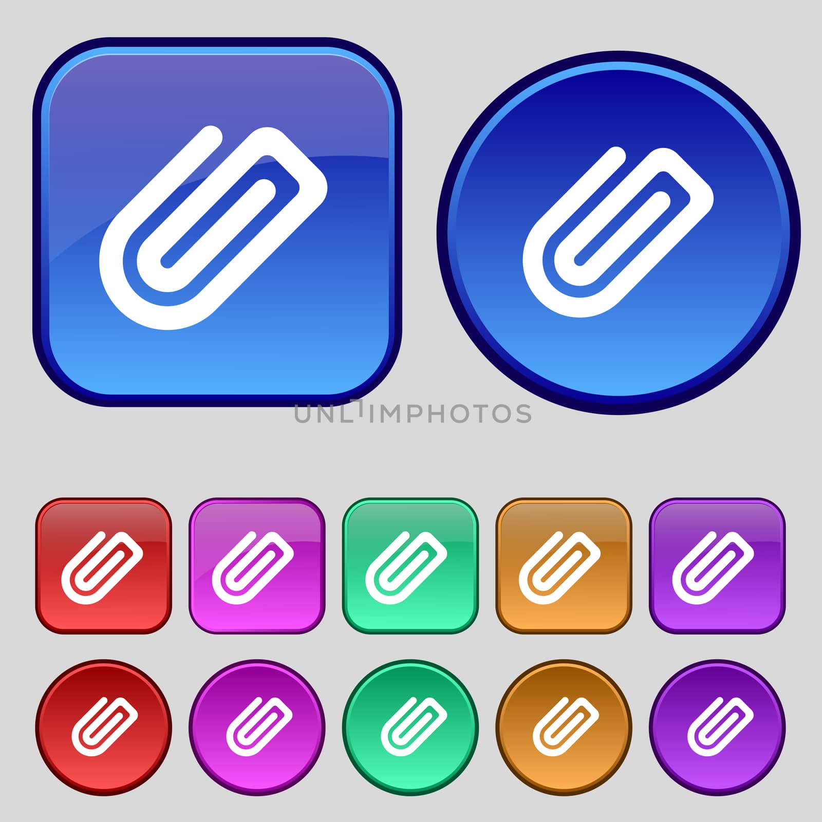 Paper Clip icon sign. A set of twelve vintage buttons for your design. illustration