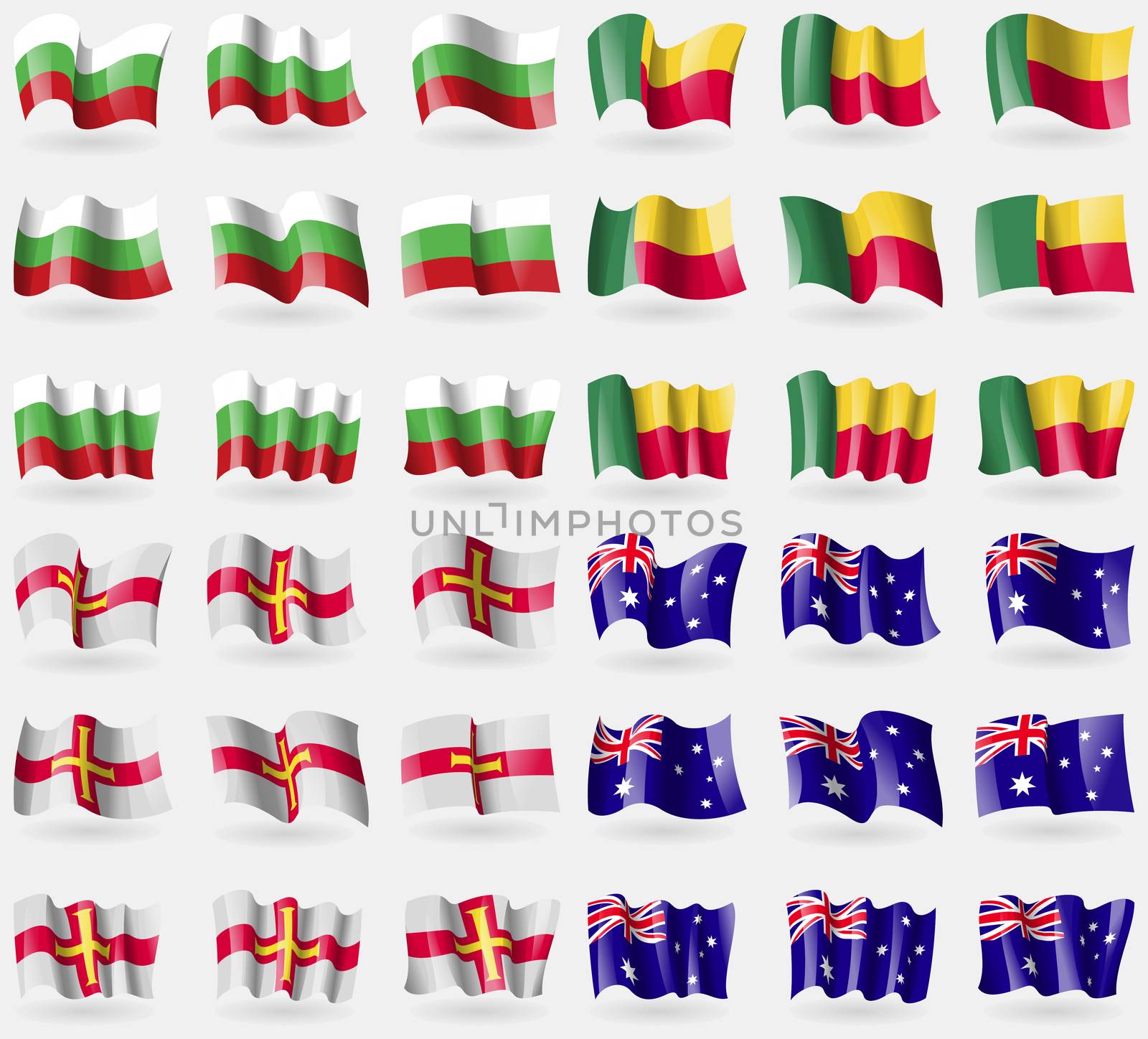 Bulgaria, Benin, Guernnsey, Australia. Set of 36 flags of the countries of the world.  by serhii_lohvyniuk