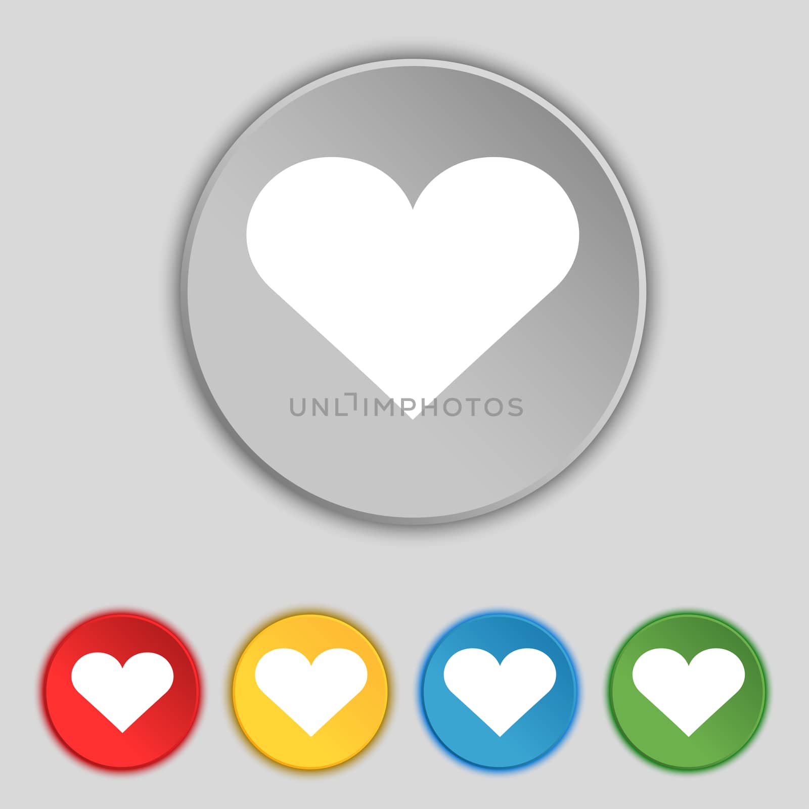 Heart, Love icon sign. Symbol on five flat buttons.  by serhii_lohvyniuk