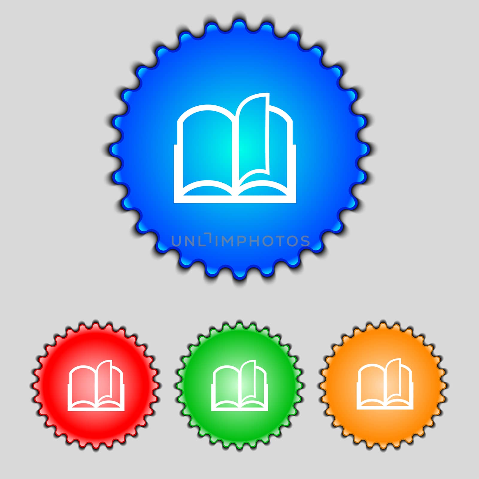 Book sign icon. Open book symbol. Set of colored buttons. illustration