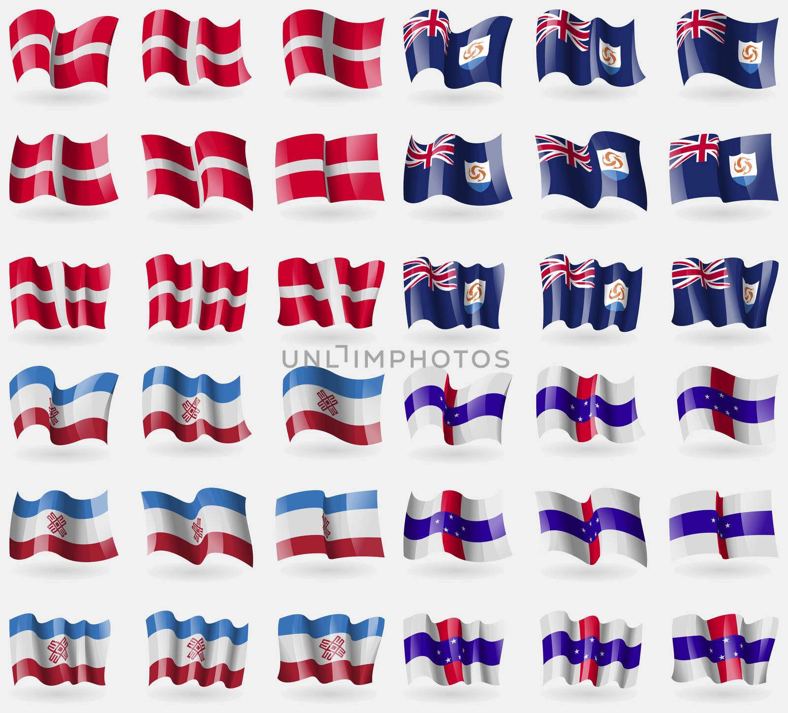 Military Order Malta, Anguilla, Mari El, Netherlands Antilles. Set of 36 flags of the countries of the world.  by serhii_lohvyniuk