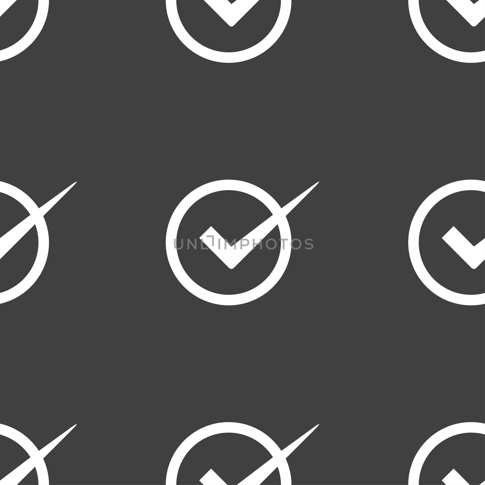 Check mark sign icon. Checkbox button. Seamless pattern on a gray background.  by serhii_lohvyniuk