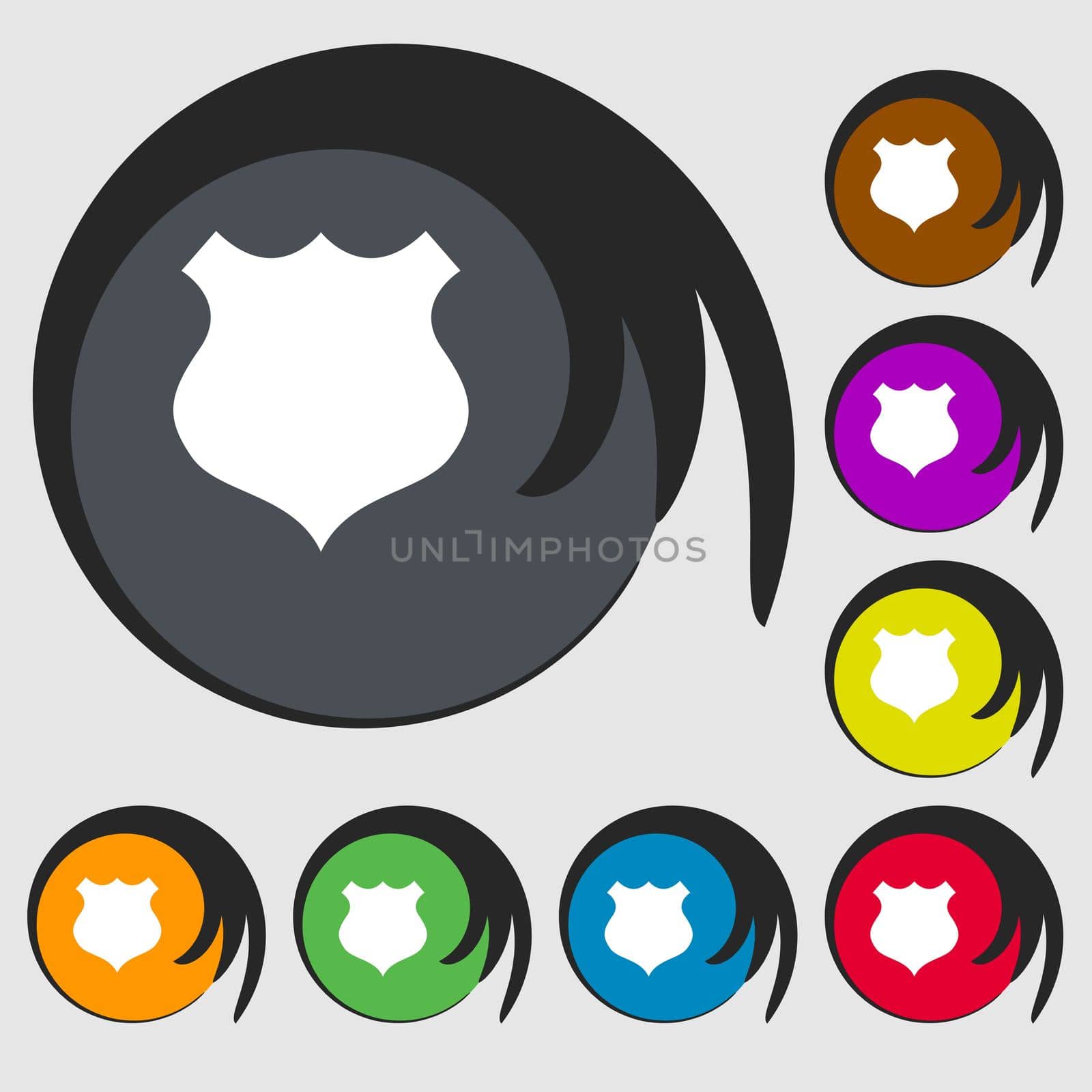 shield icon sign. Symbols on eight colored buttons. illustration