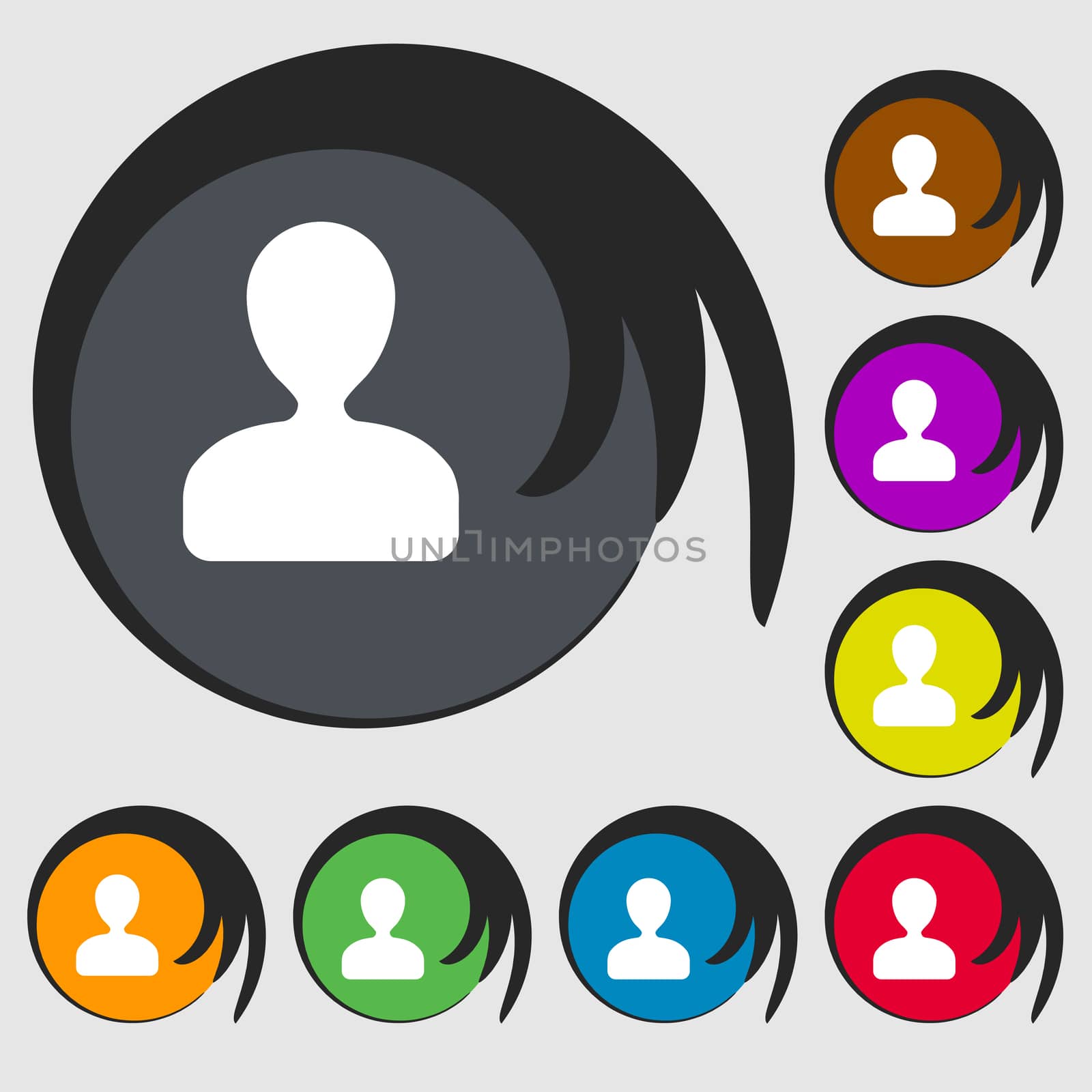 male silhouette icon sign. Symbol on eight colored buttons. illustration