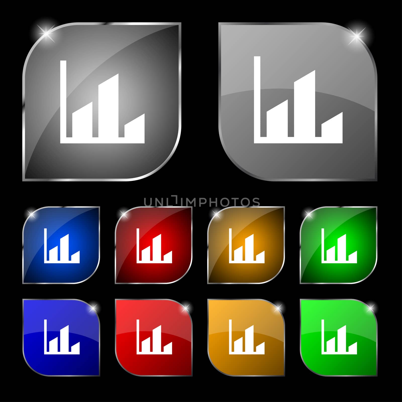 Chart icon sign. Set of ten colorful buttons with glare.  by serhii_lohvyniuk