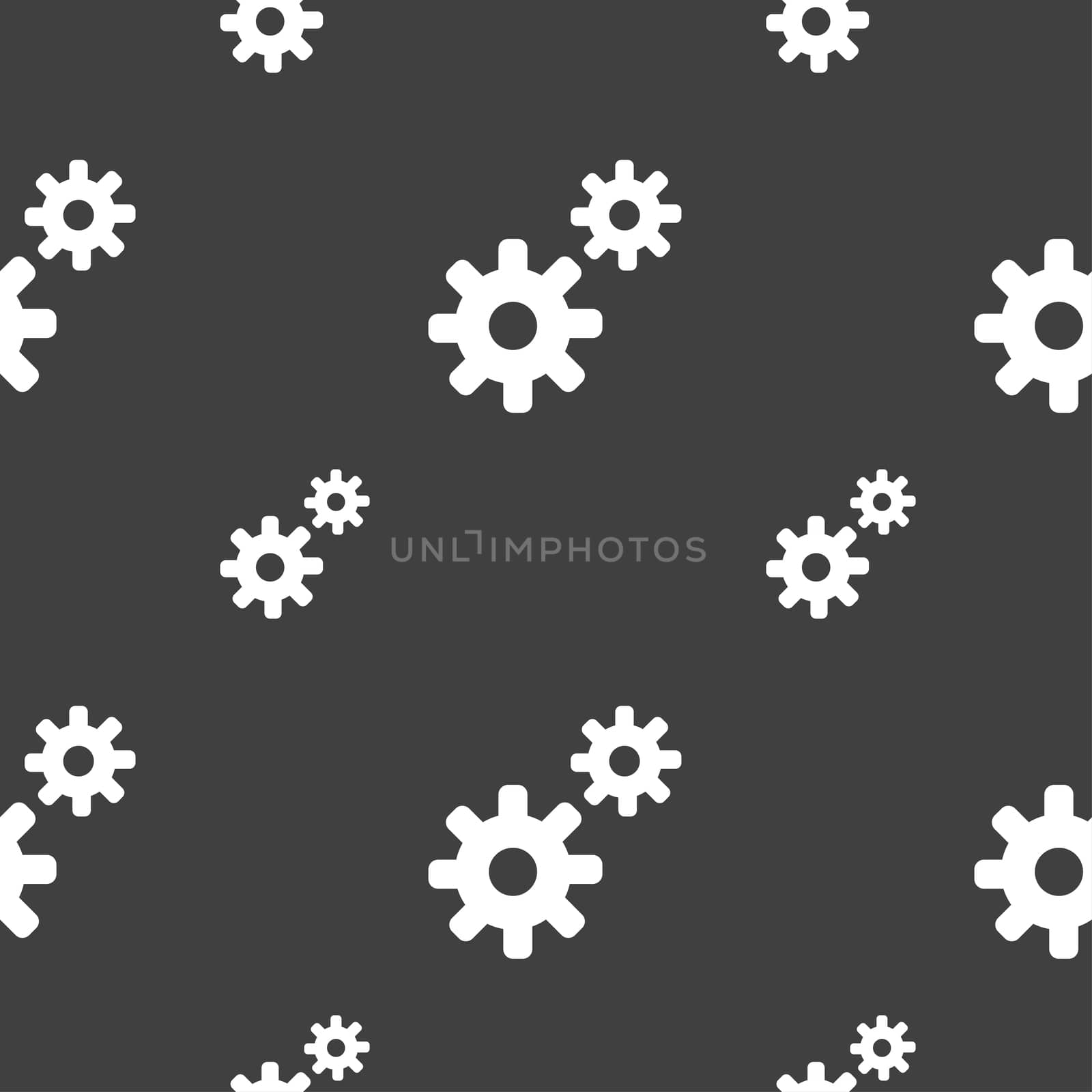 Cog settings, Cogwheel gear mechanism icon sign. Seamless pattern on a gray background. illustration