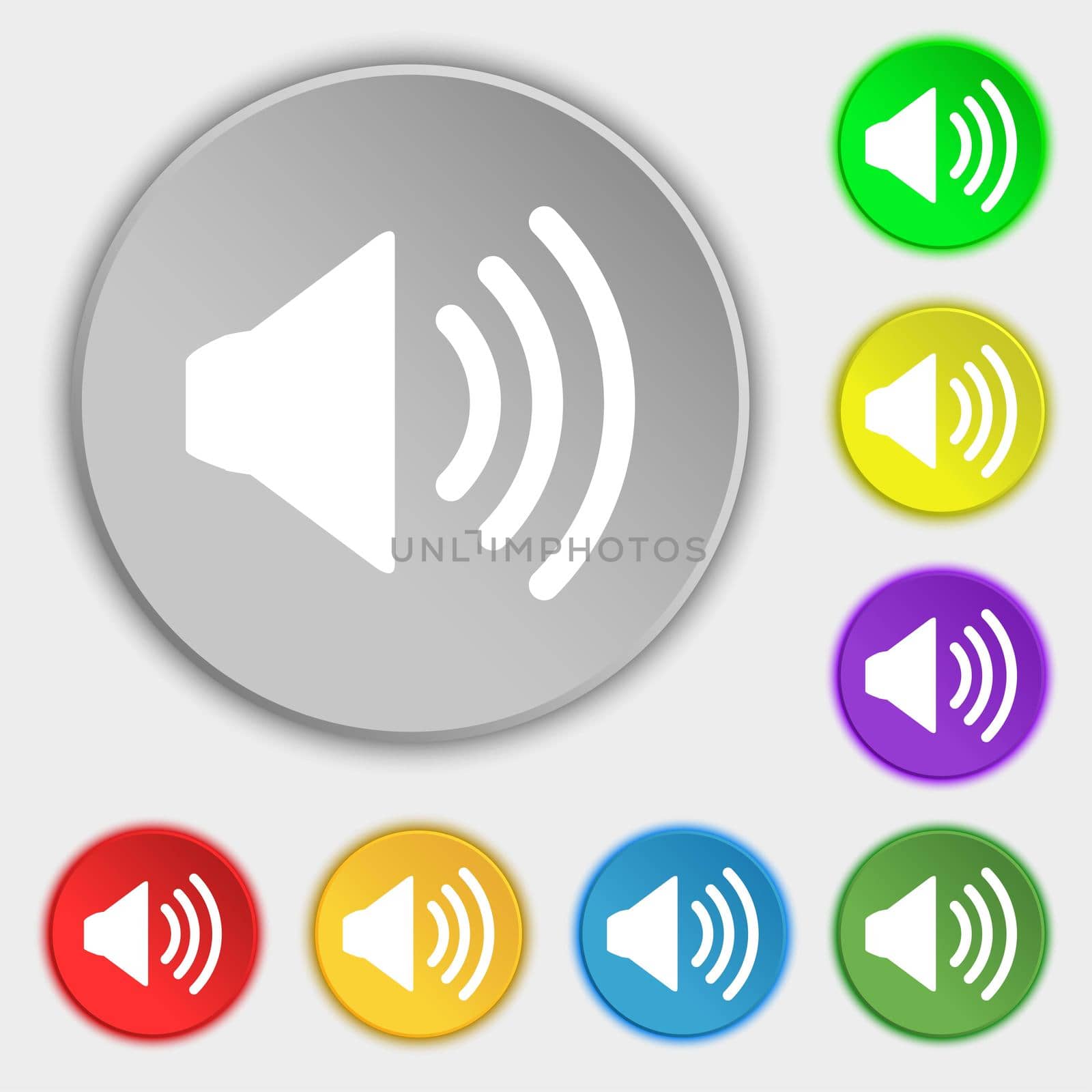 Speaker volume sign icon. Sound symbol. Symbols on eight flat buttons. illustration