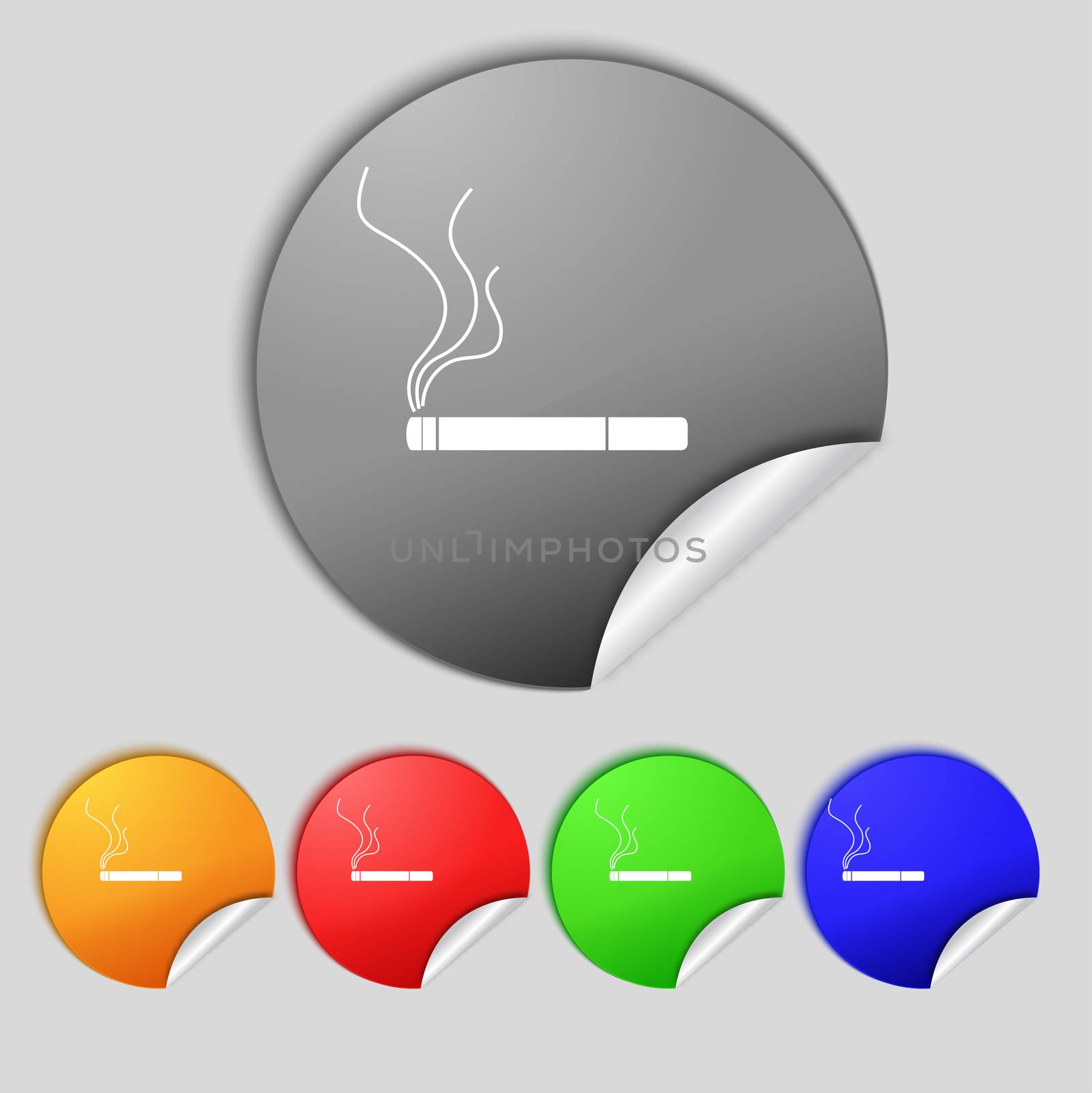 Smoking sign icon. Cigarette symbol. Set colourful buttons.  by serhii_lohvyniuk