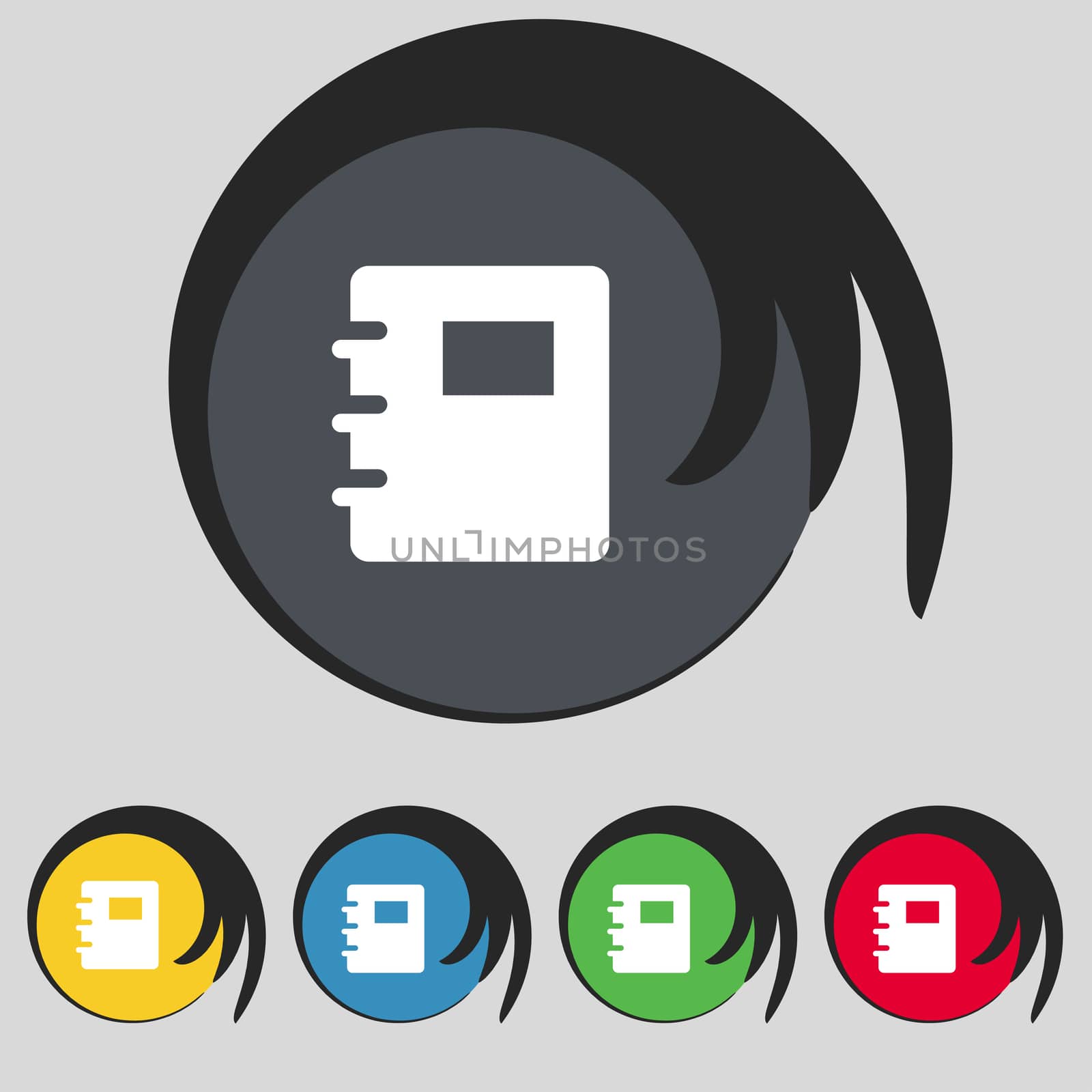 Book icon sign. Symbol on five colored buttons.  by serhii_lohvyniuk