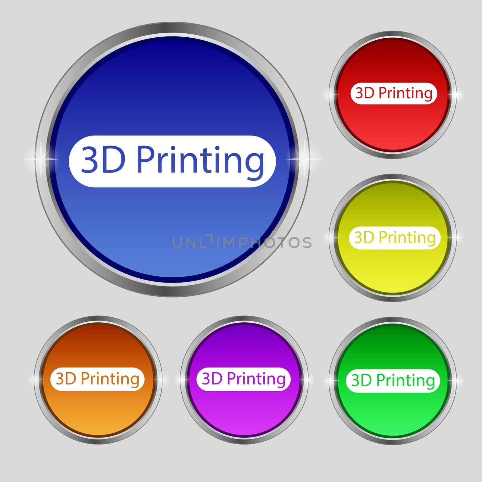 3D Print sign icon. 3d-Printing symbol. Set of colored buttons. illustration