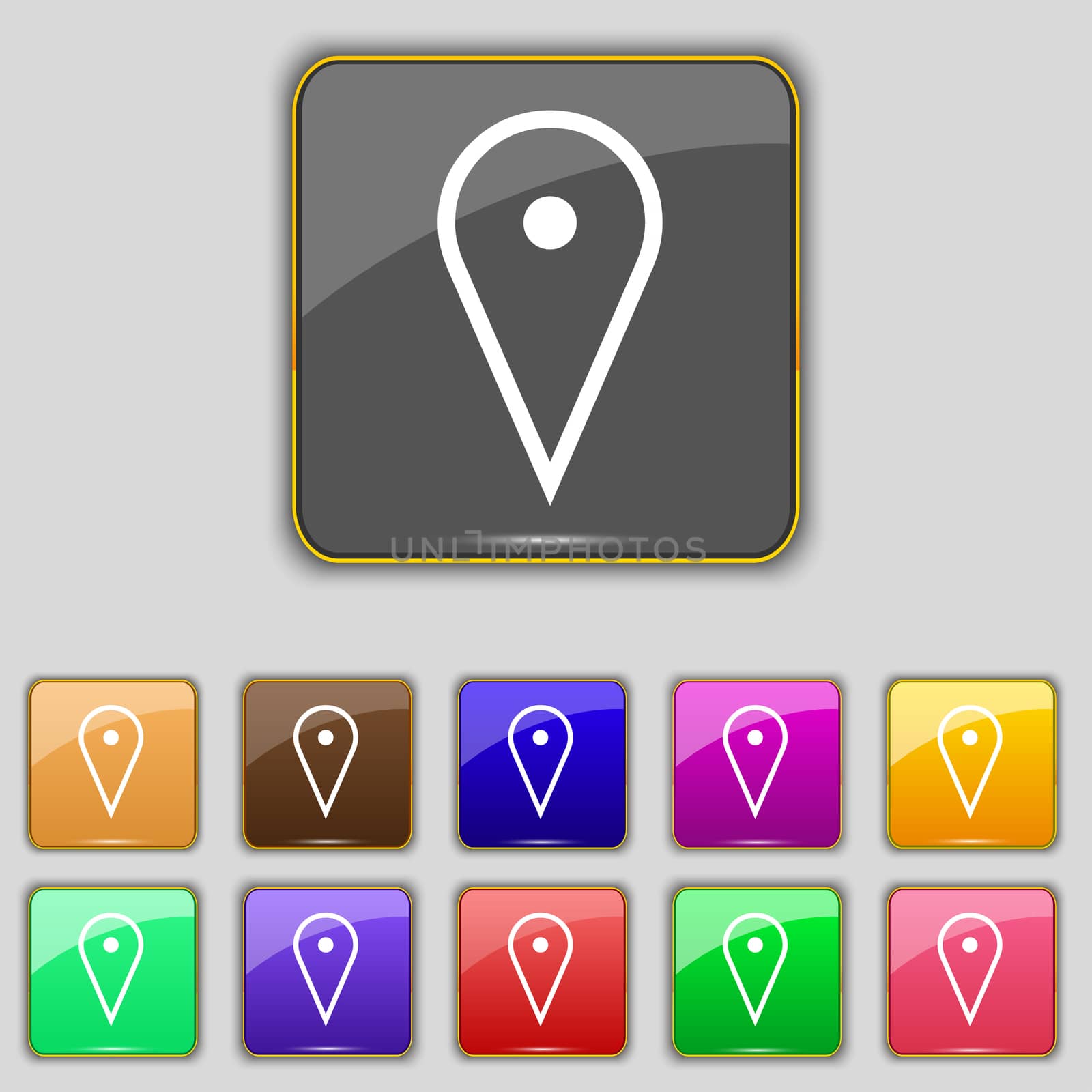 map poiner icon sign. Set with eleven colored buttons for your site. illustration