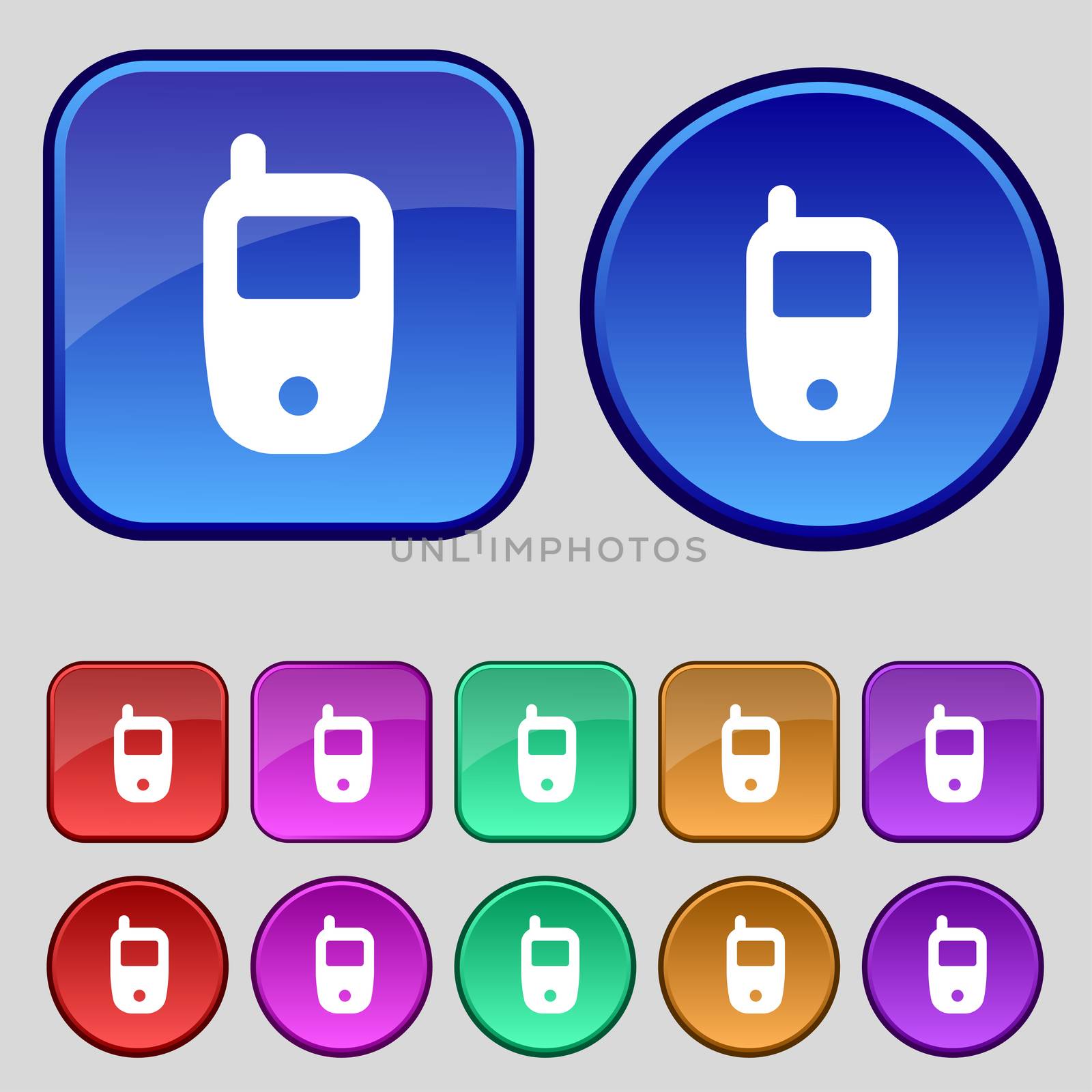 Mobile telecommunications technology symbol. Set colour buttons. illustration