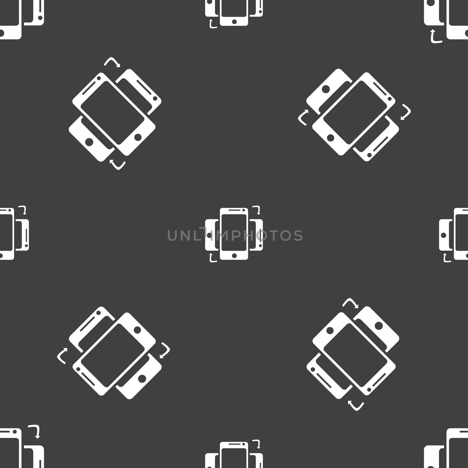 Synchronization sign icon. smartphones sync symbol. Data exchange. Seamless pattern on a gray background. illustration