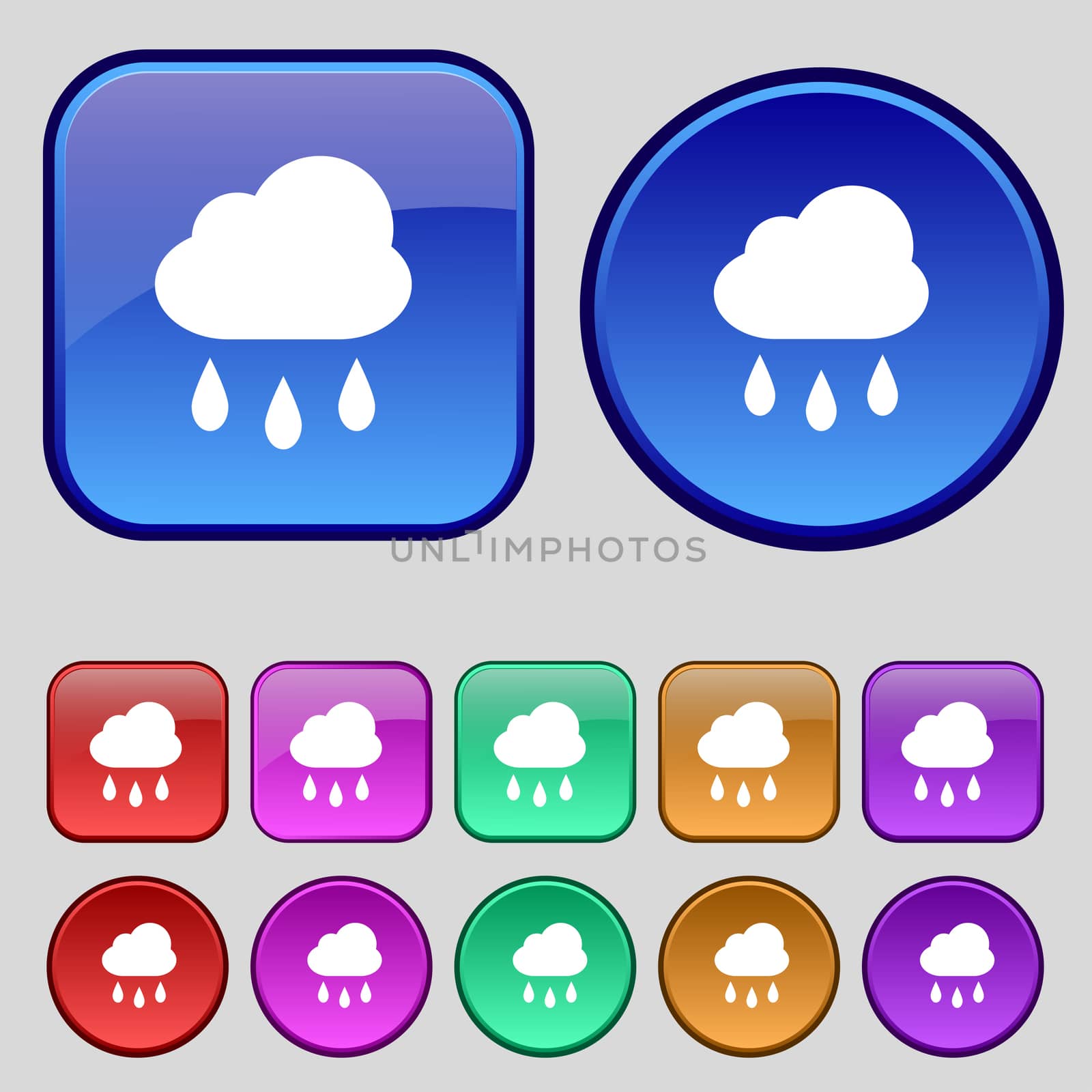 Weather Rain icon sign. A set of twelve vintage buttons for your design. illustration