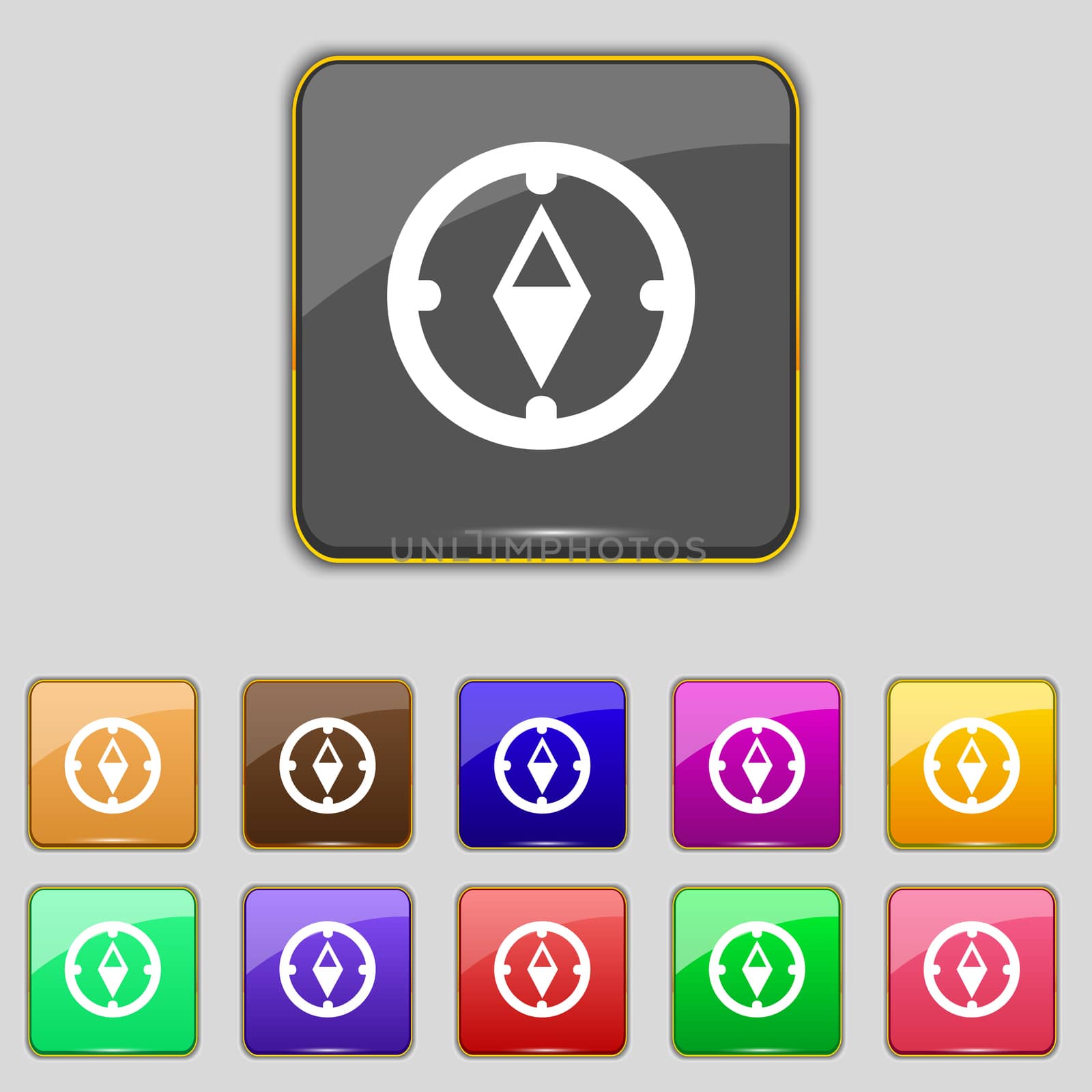 Compass sign icon. Windrose navigation symbol. Set colourful buttons. illustration