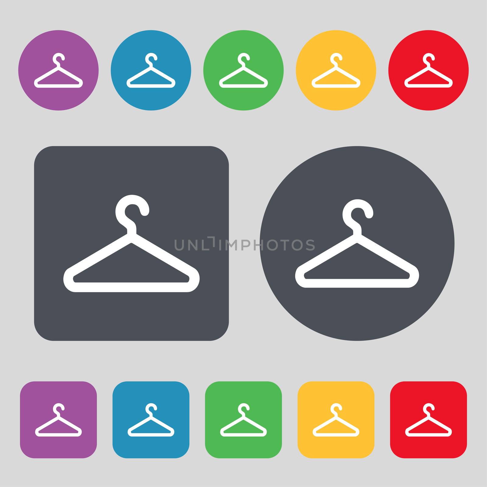 clothes hanger icon sign. A set of 12 colored buttons. Flat design.  by serhii_lohvyniuk