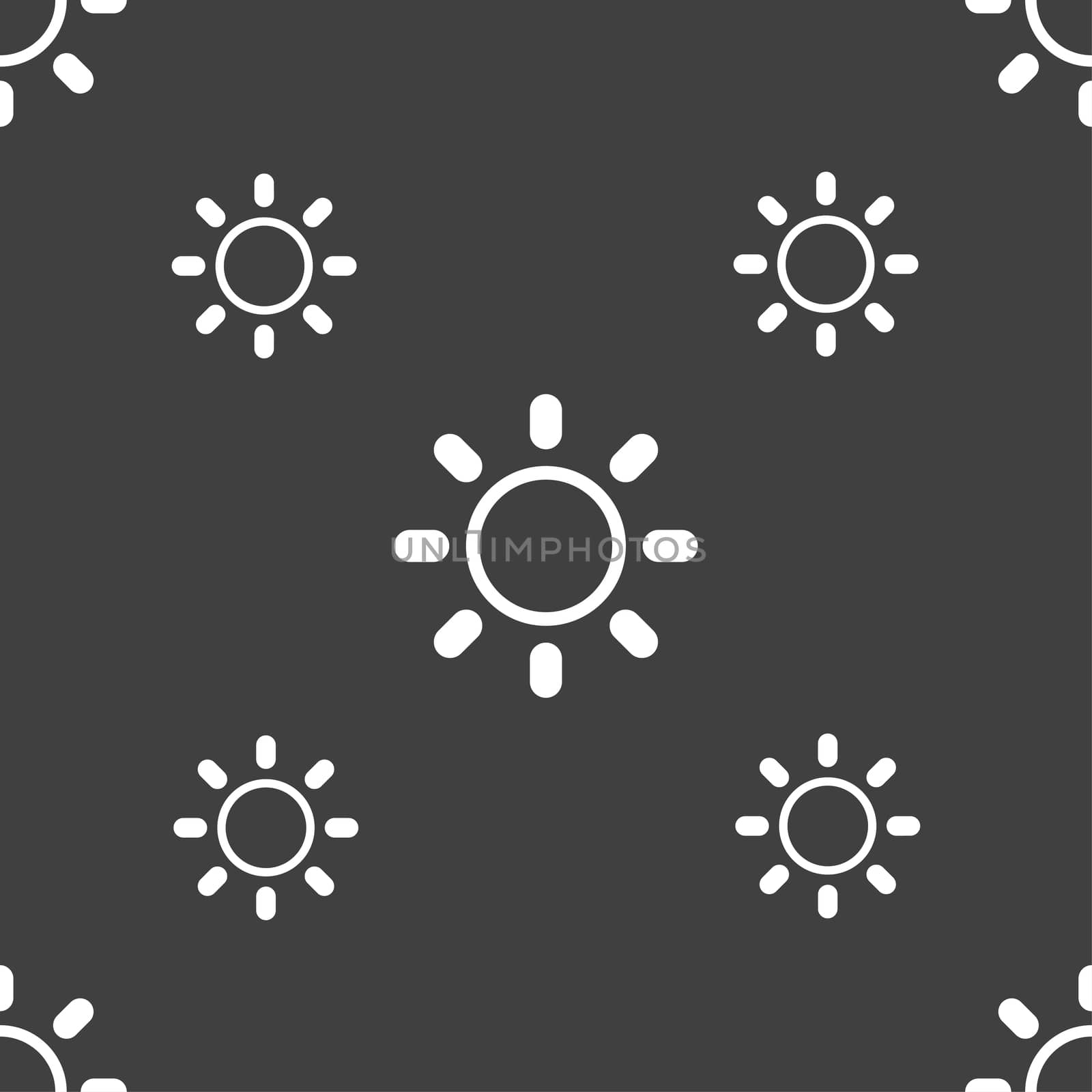 Brightness icon sign. Seamless pattern on a gray background. illustration