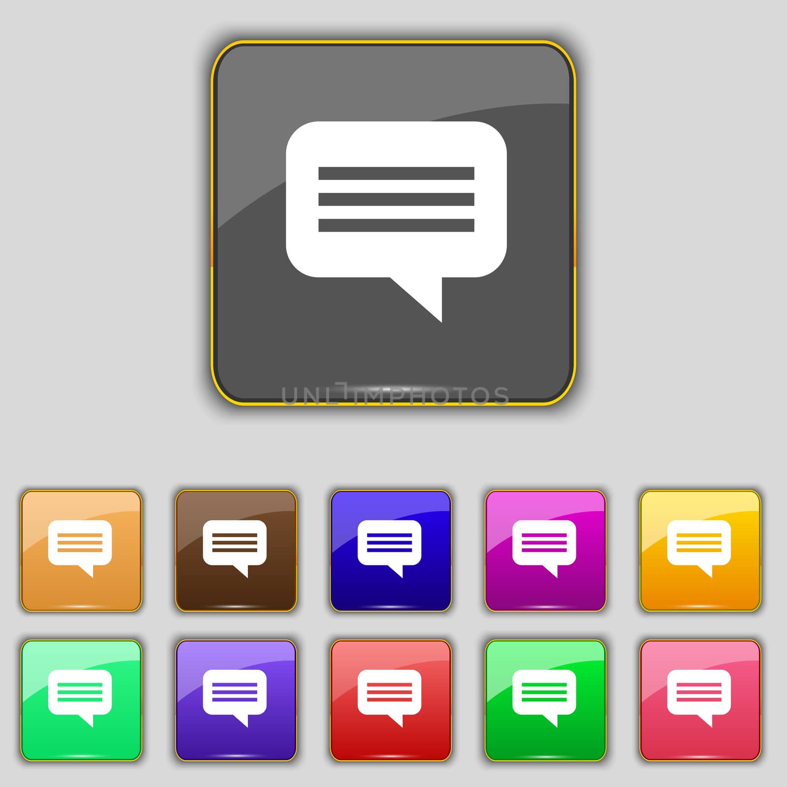 speech bubble, Chat think icon sign. Set with eleven colored buttons for your site. illustration