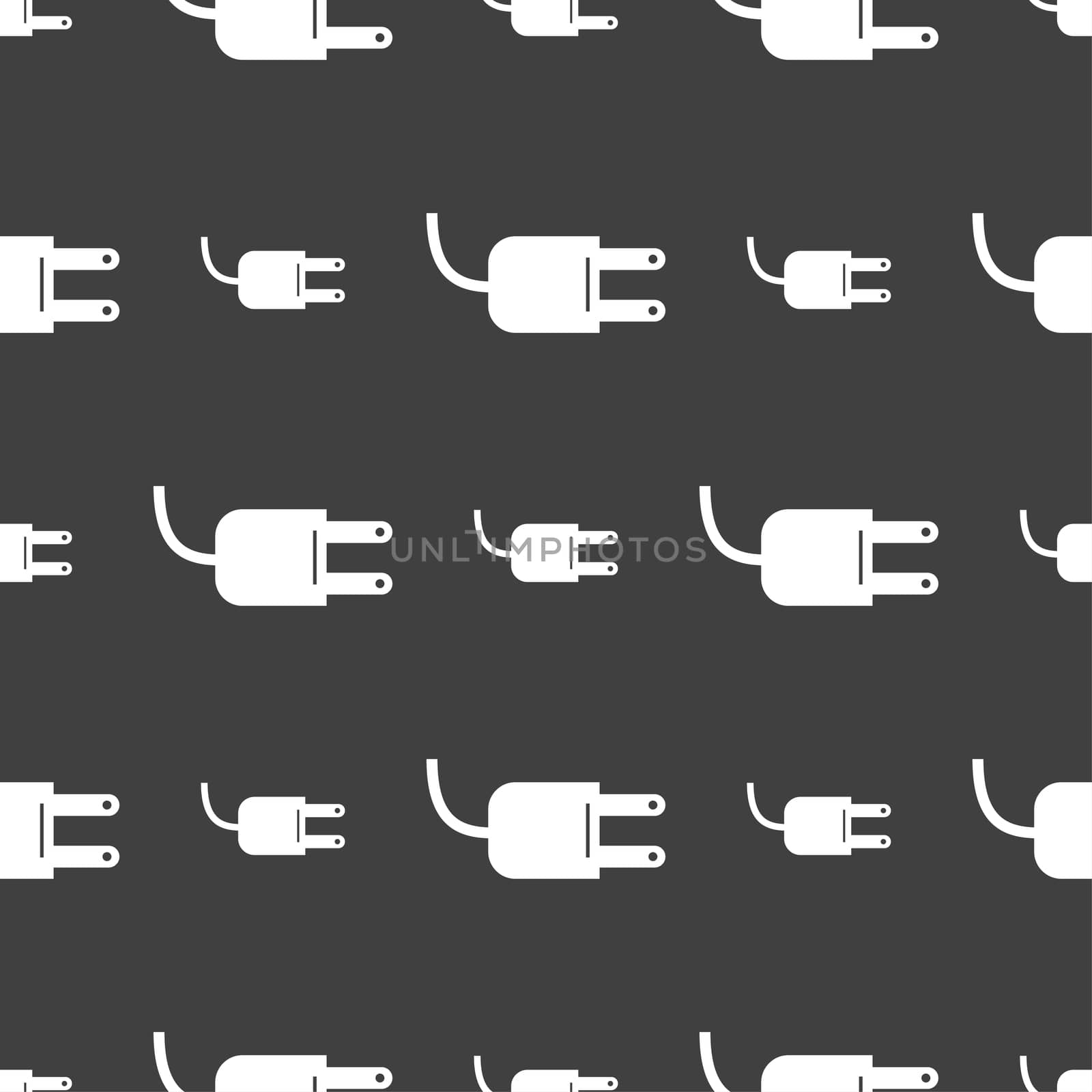 Electric plug sign icon. Power energy symbol. Seamless pattern on a gray background. illustration