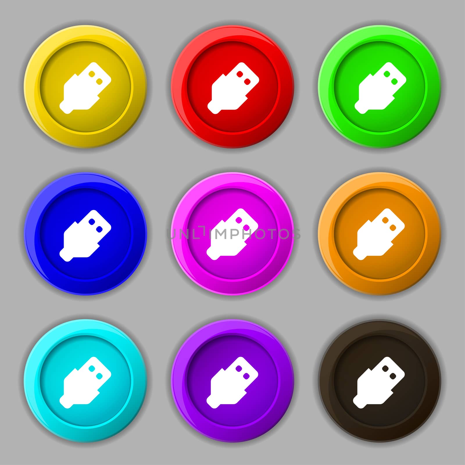 USB icon sign. symbol on nine round colourful buttons. illustration