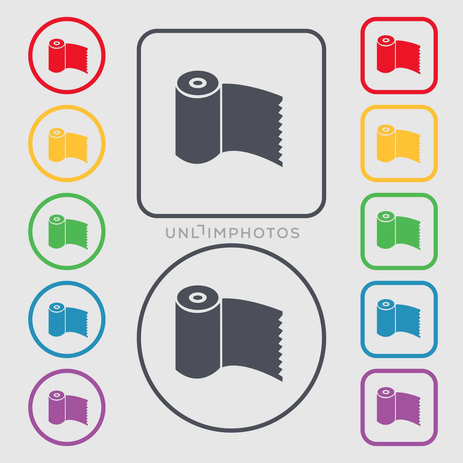 Toilet paper, WC roll icon sign. symbol on the Round and square buttons with frame. illustration