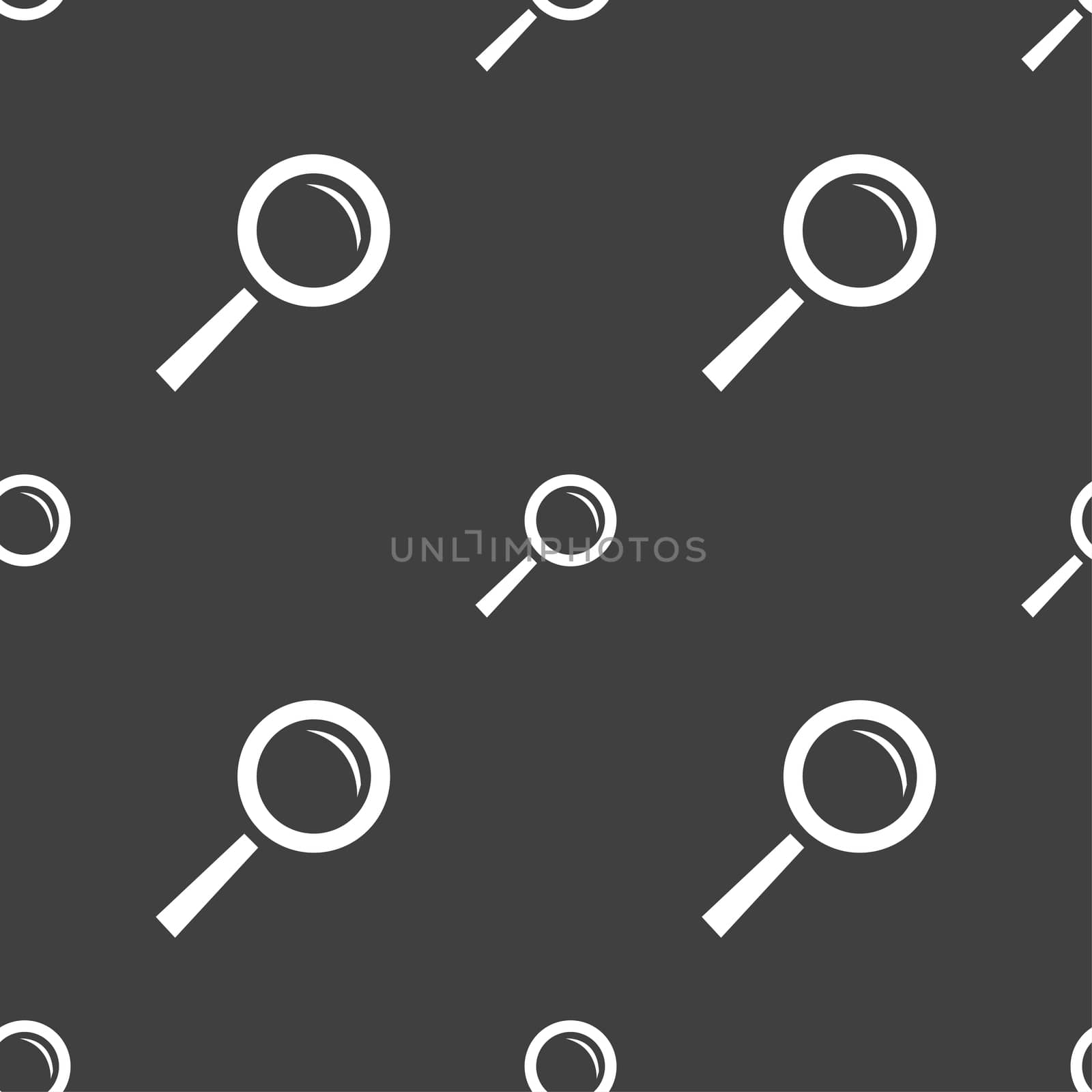 Magnifier glass sign icon. Zoom tool button. Navigation search symbol. Seamless pattern on a gray background.  by serhii_lohvyniuk