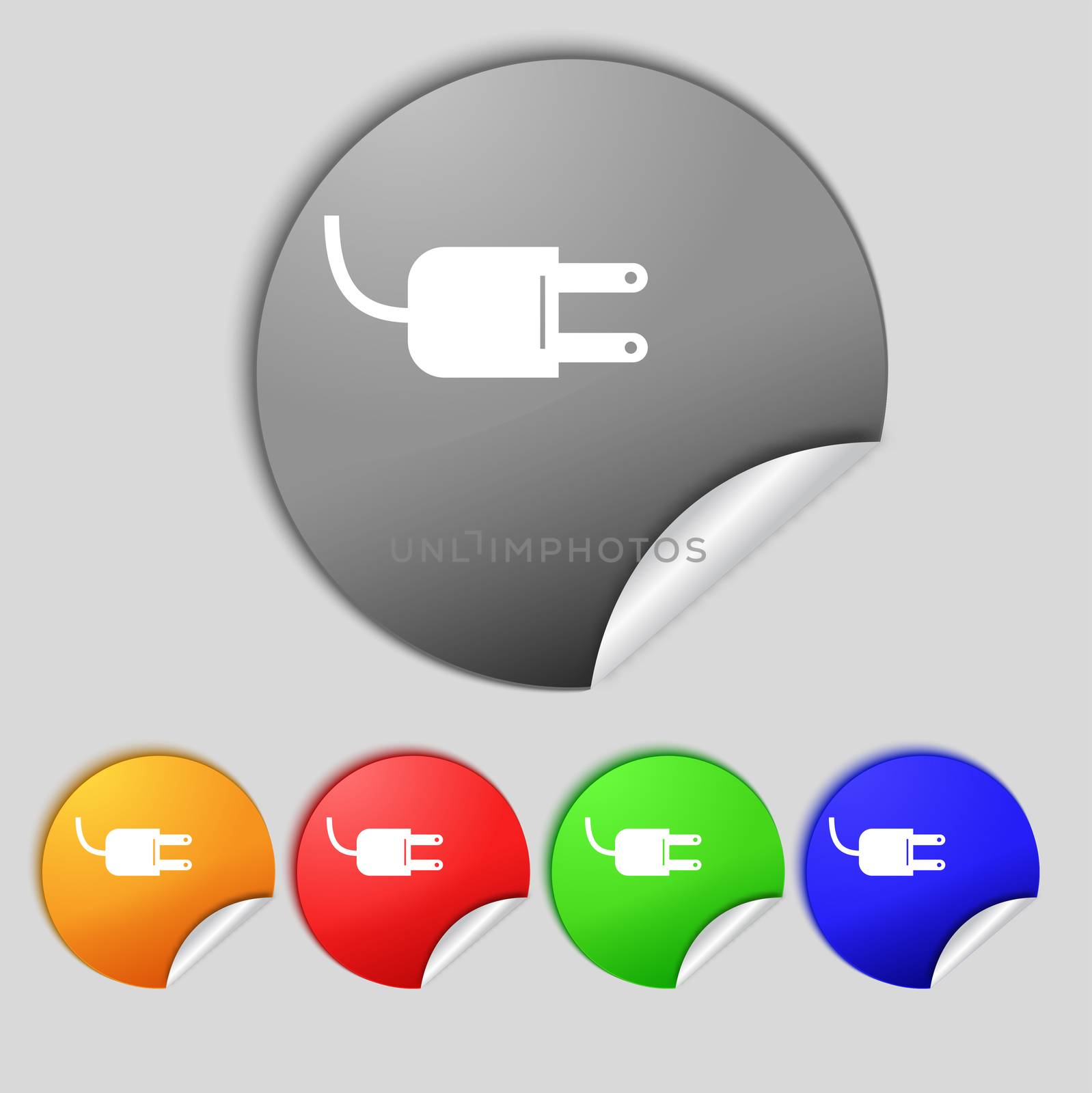 Electric plug sign icon. Power energy symbol. Set colour buttons. illustration