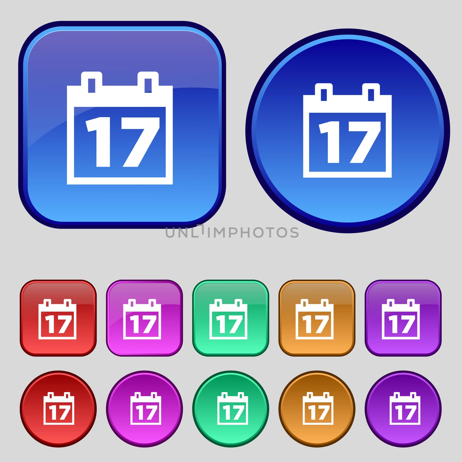 Calendar, Date or event reminder icon sign. A set of twelve vintage buttons for your design. illustration