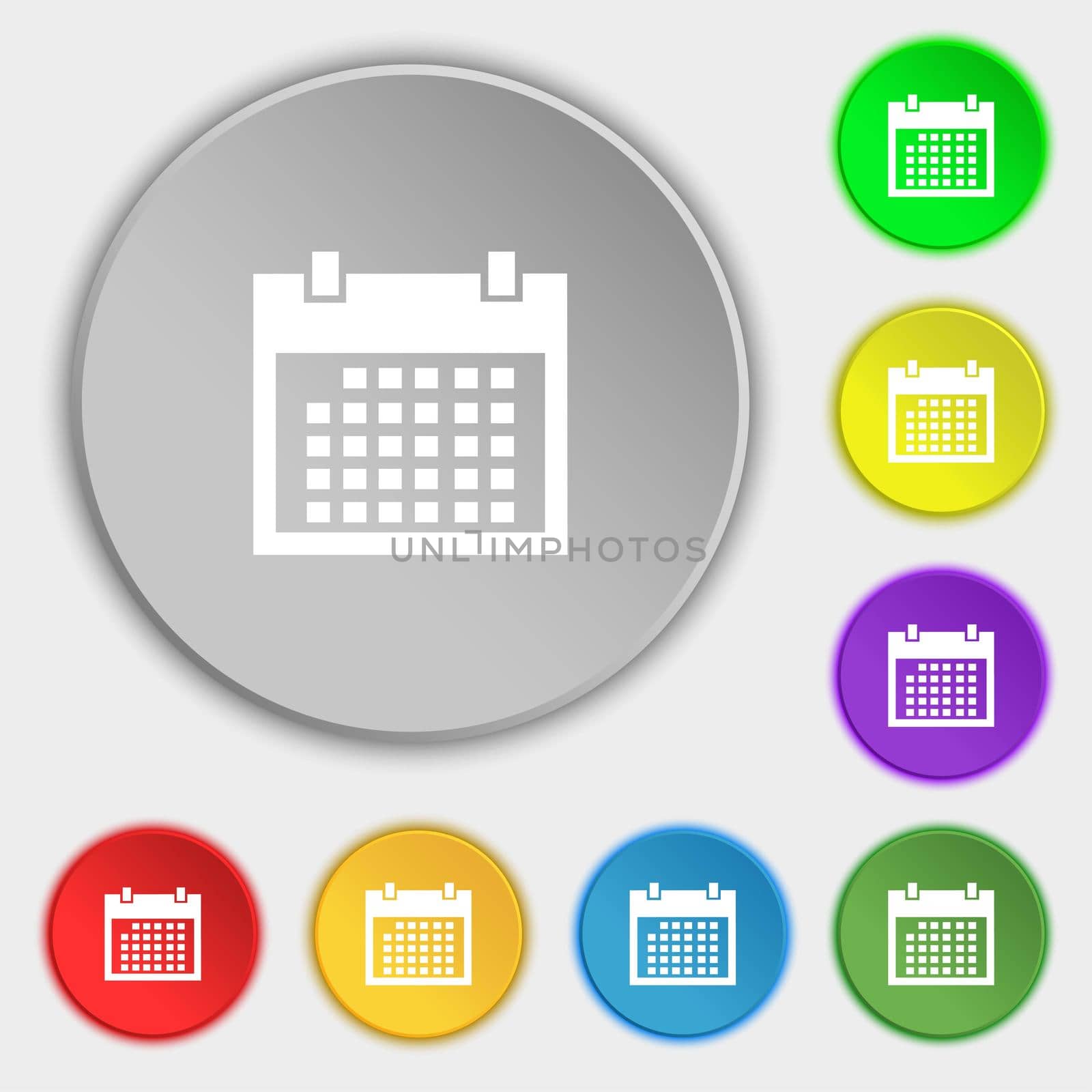 Calendar sign icon. days month symbol. Date button. Symbols on eight flat buttons.  by serhii_lohvyniuk