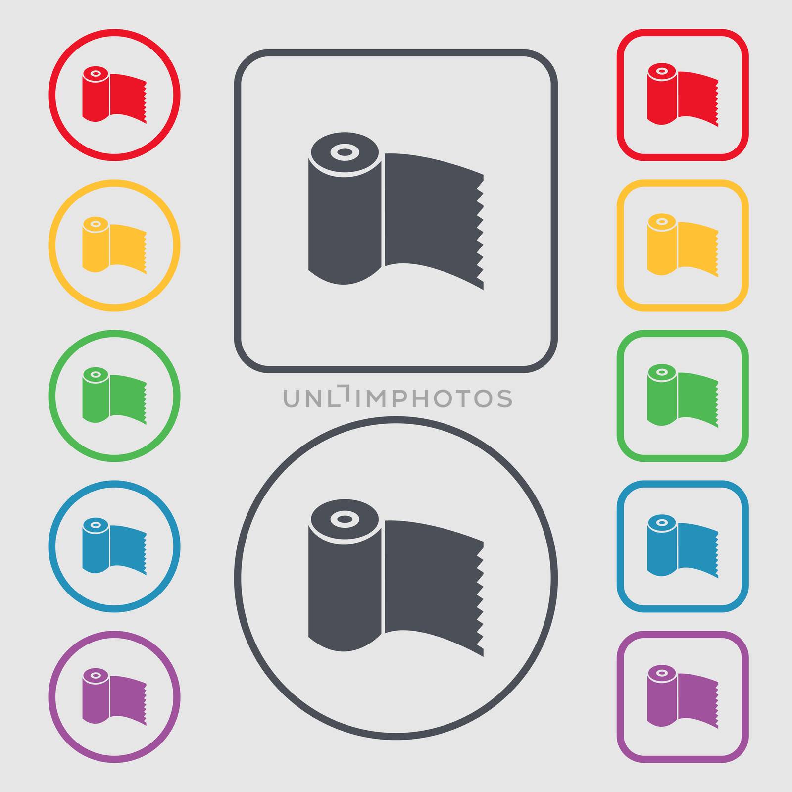 Toilet paper, WC roll icon sign. Symbols on the Round and square buttons with frame. illustration