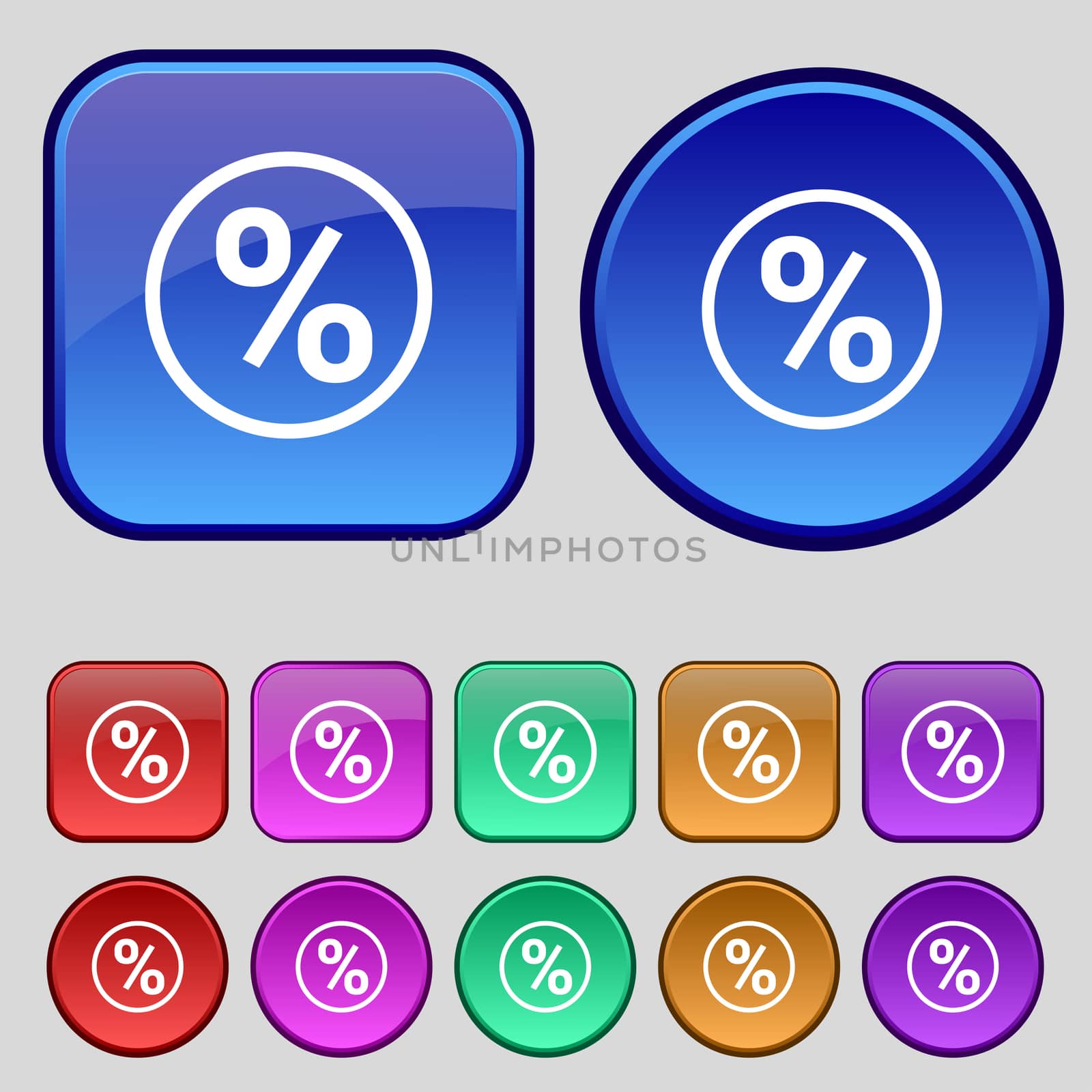 percentage discount icon sign. A set of twelve vintage buttons for your design. illustration
