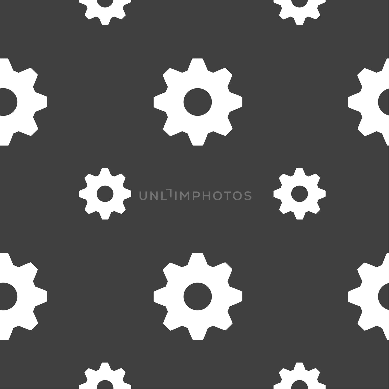 Cog settings sign icon. Cogwheel gear mechanism symbol. Seamless pattern on a gray background.  by serhii_lohvyniuk