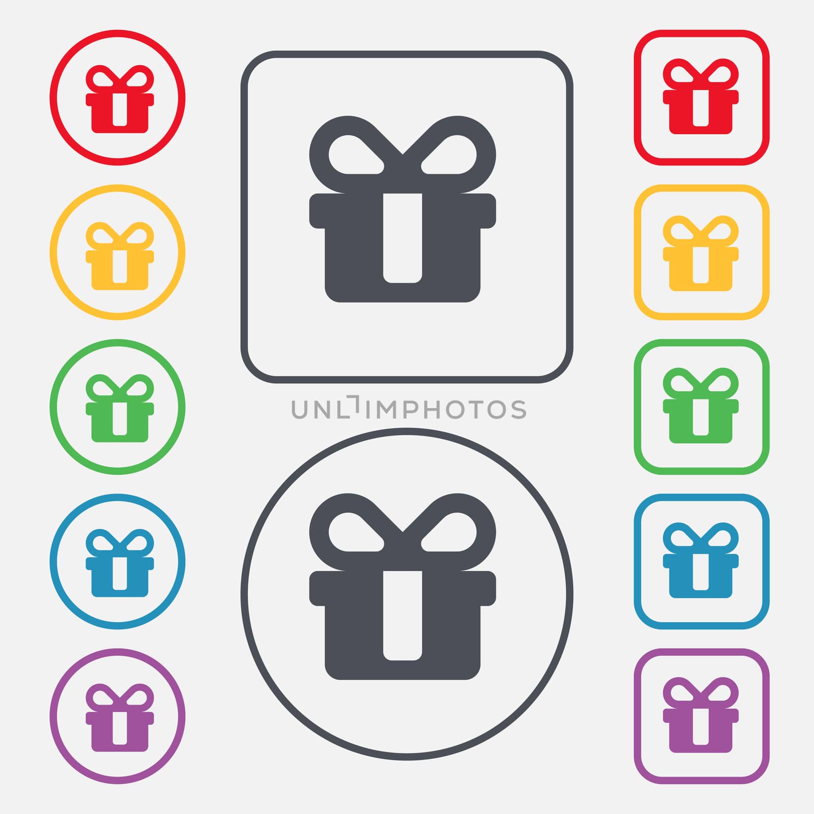 gift icon sign. symbol on the Round and square buttons with frame. illustration