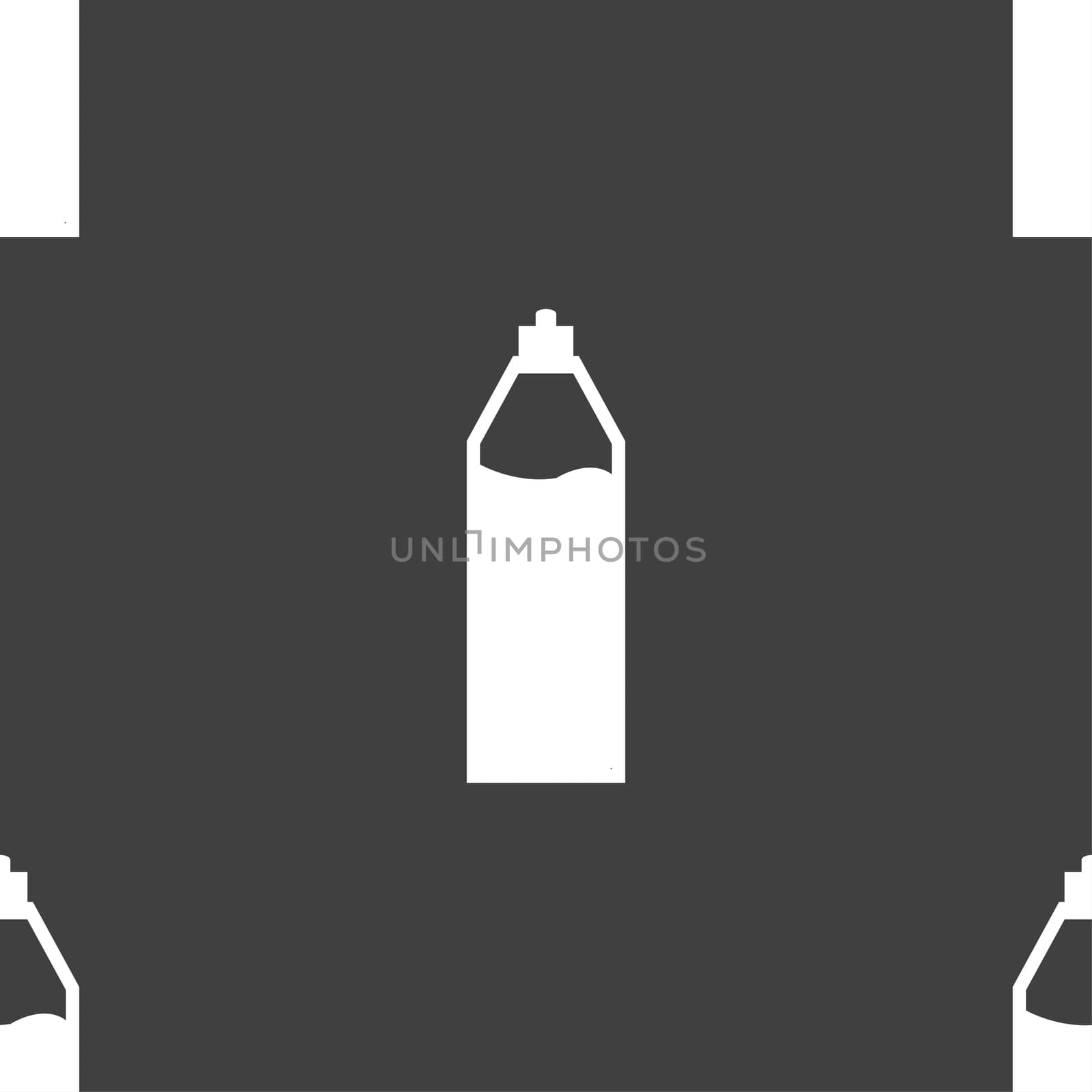 Plastic bottle with drink icon sign. Seamless pattern on a gray background. illustration