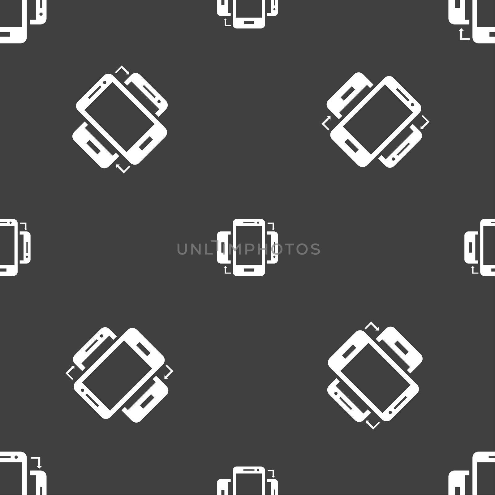 Synchronization sign icon. smartphones sync symbol. Data exchange. Seamless pattern on a gray background. illustration