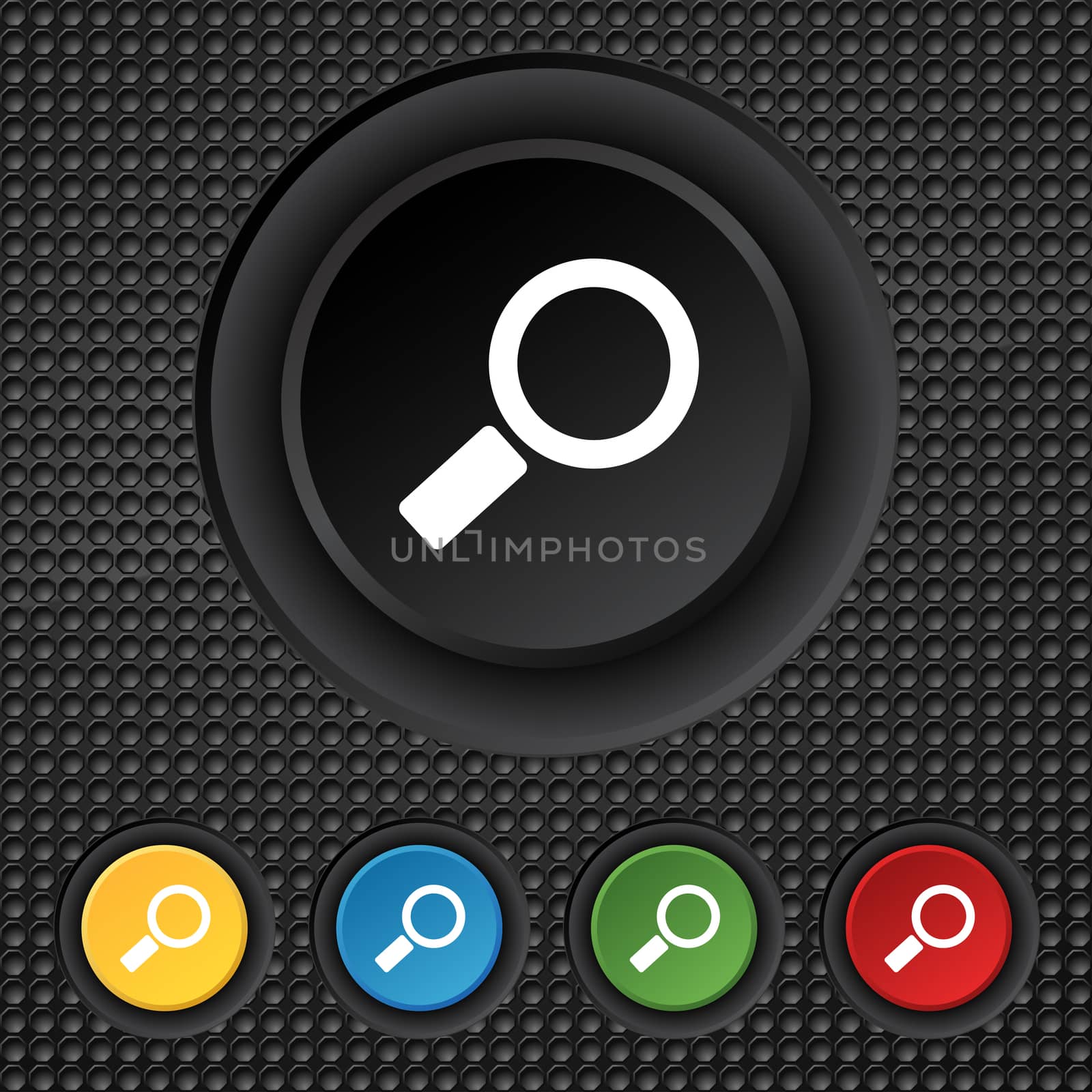 Magnifier glass sign icon. Zoom tool button. Navigation search symbol. Set colourful buttons.  by serhii_lohvyniuk