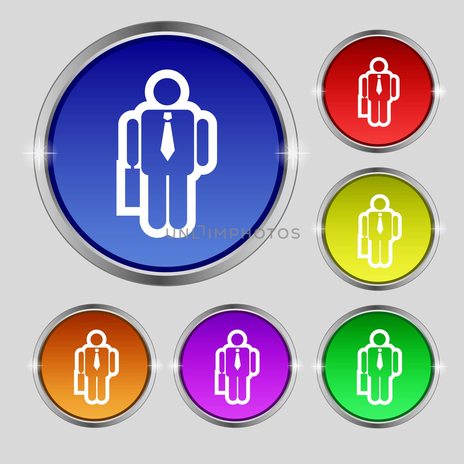 businessman icon sign. Round symbol on bright colourful buttons. illustration