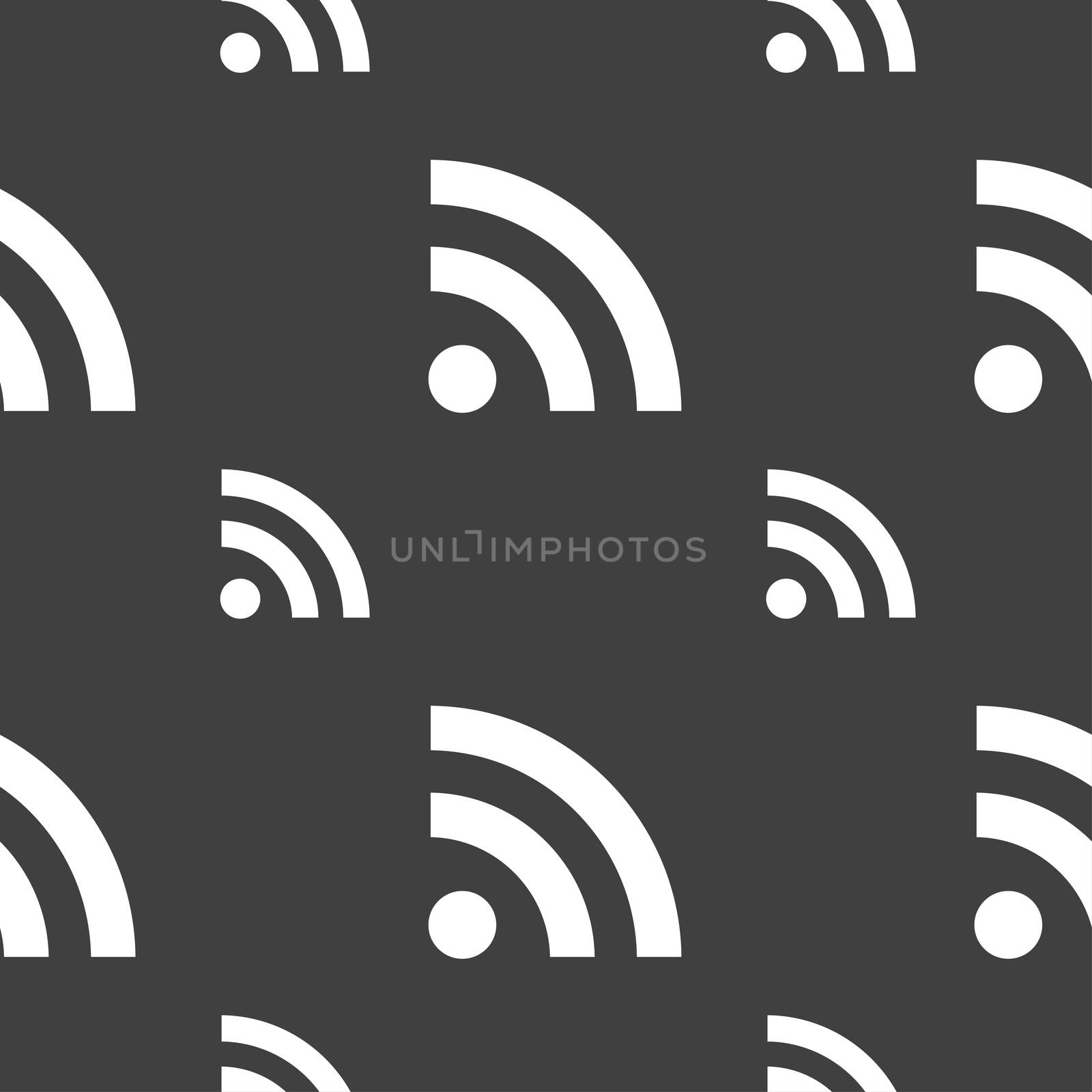 RSS feed icon sign. Seamless pattern on a gray background. illustration