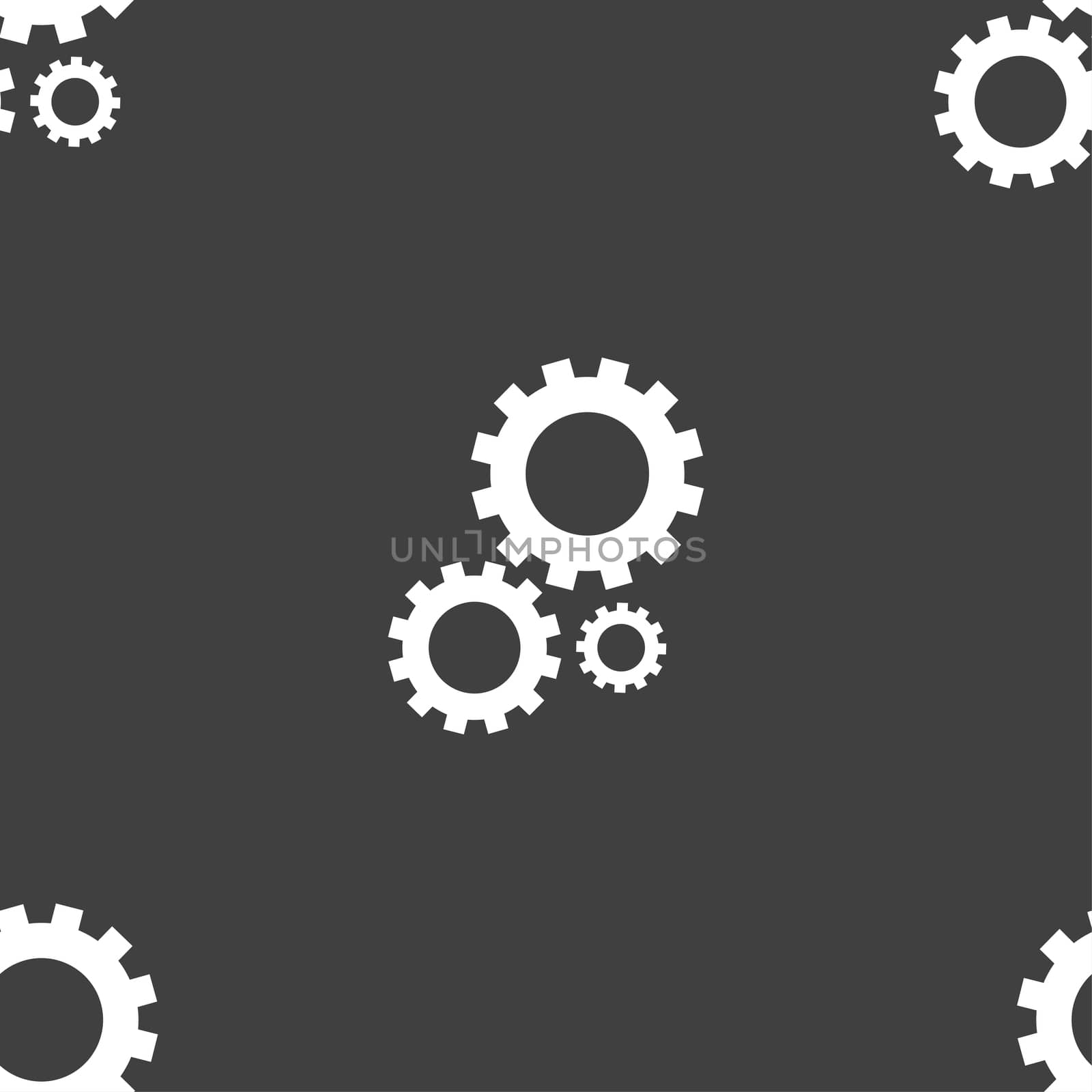 Cog settings sign icon. Cogwheel gear mechanism symbol. Seamless pattern on a gray background. illustration