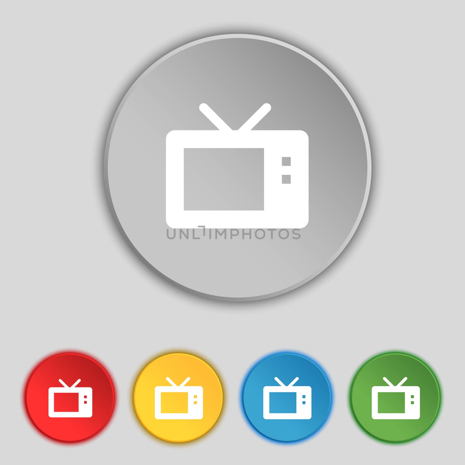 Retro TV mode icon sign. Symbol on five flat buttons. illustration