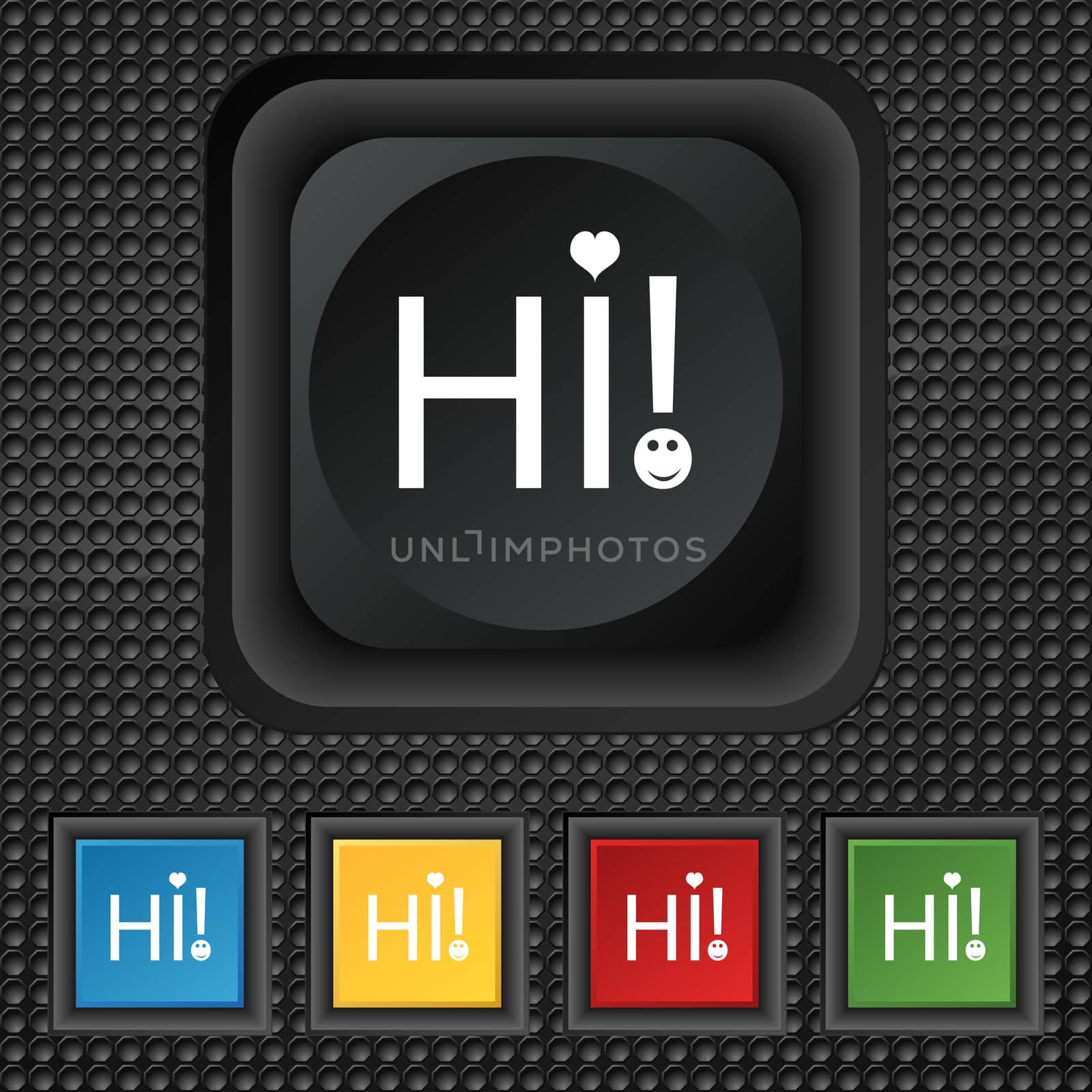 HI sign icon. India translation symbol. Set of colored buttons.  by serhii_lohvyniuk
