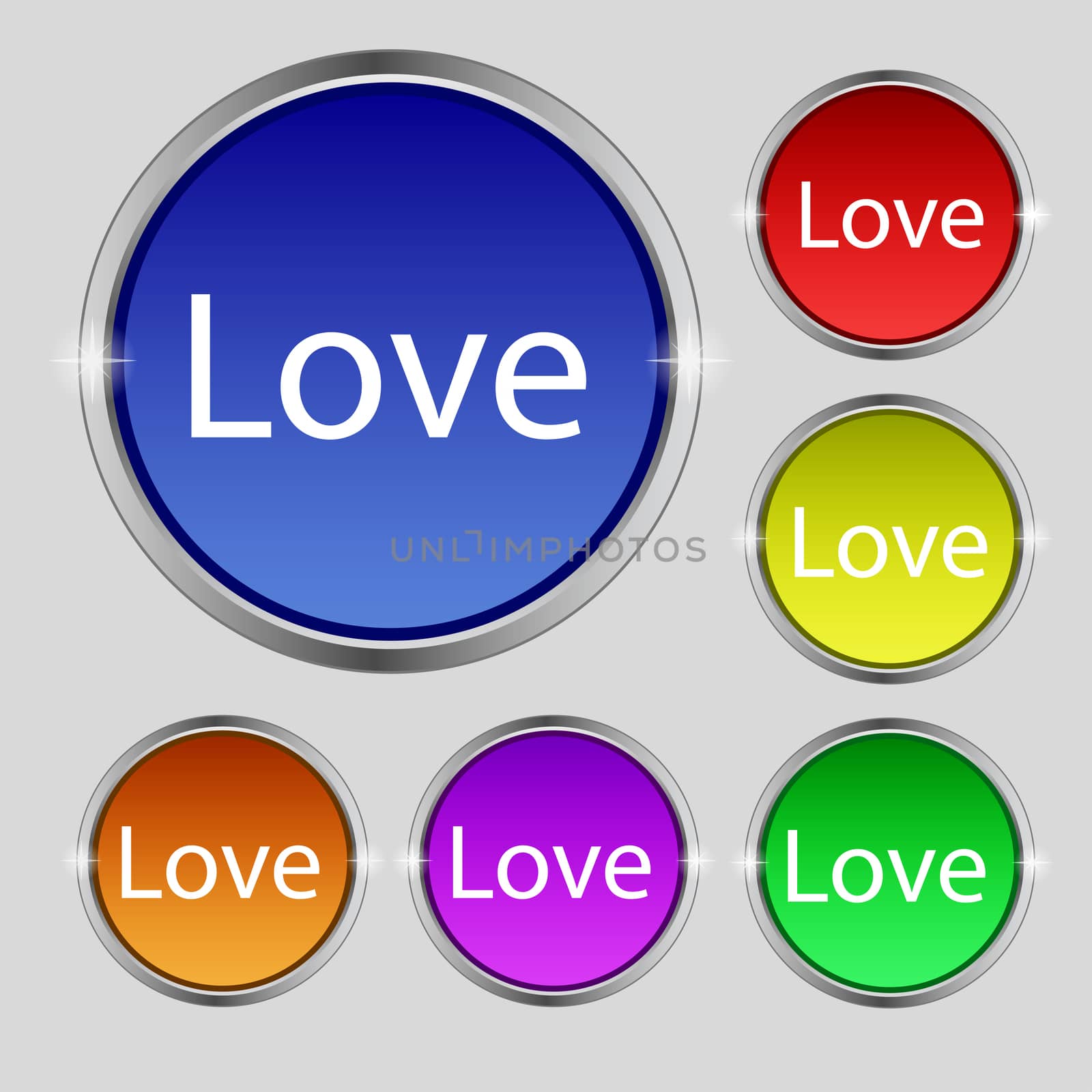 Love you sign icon. Valentines day symbol. Set of colored buttons.  by serhii_lohvyniuk