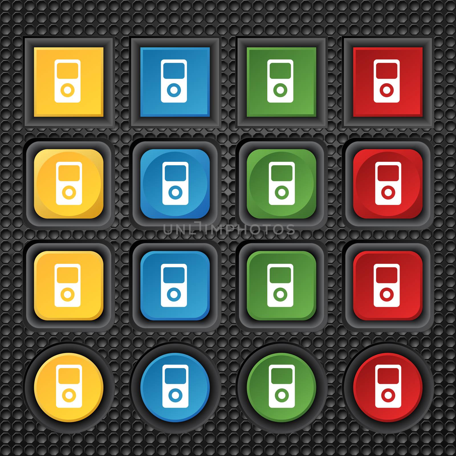 Portable musical player icon. Set colur buttons. illustration