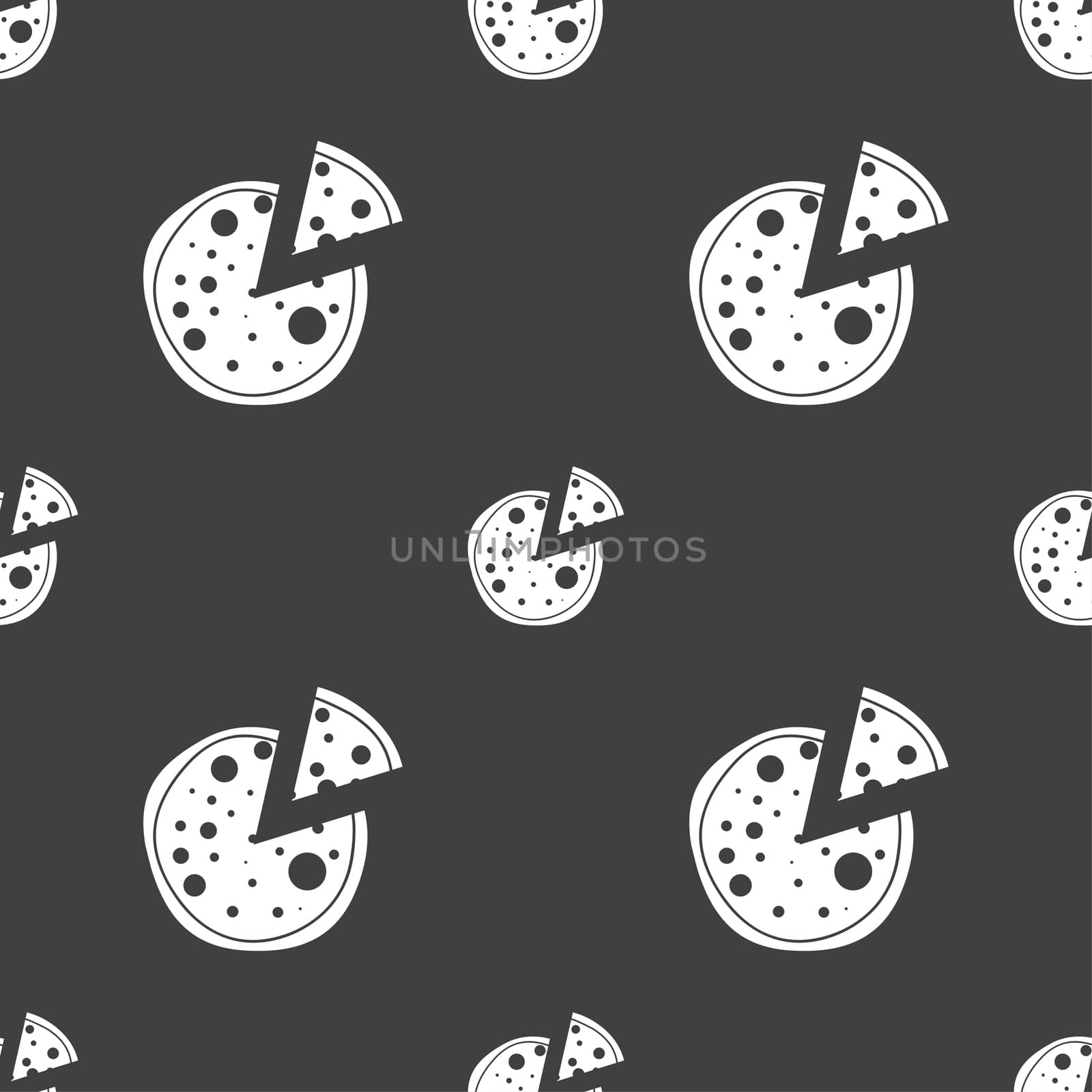 Pizza Icon. Seamless pattern on a gray background. illustration