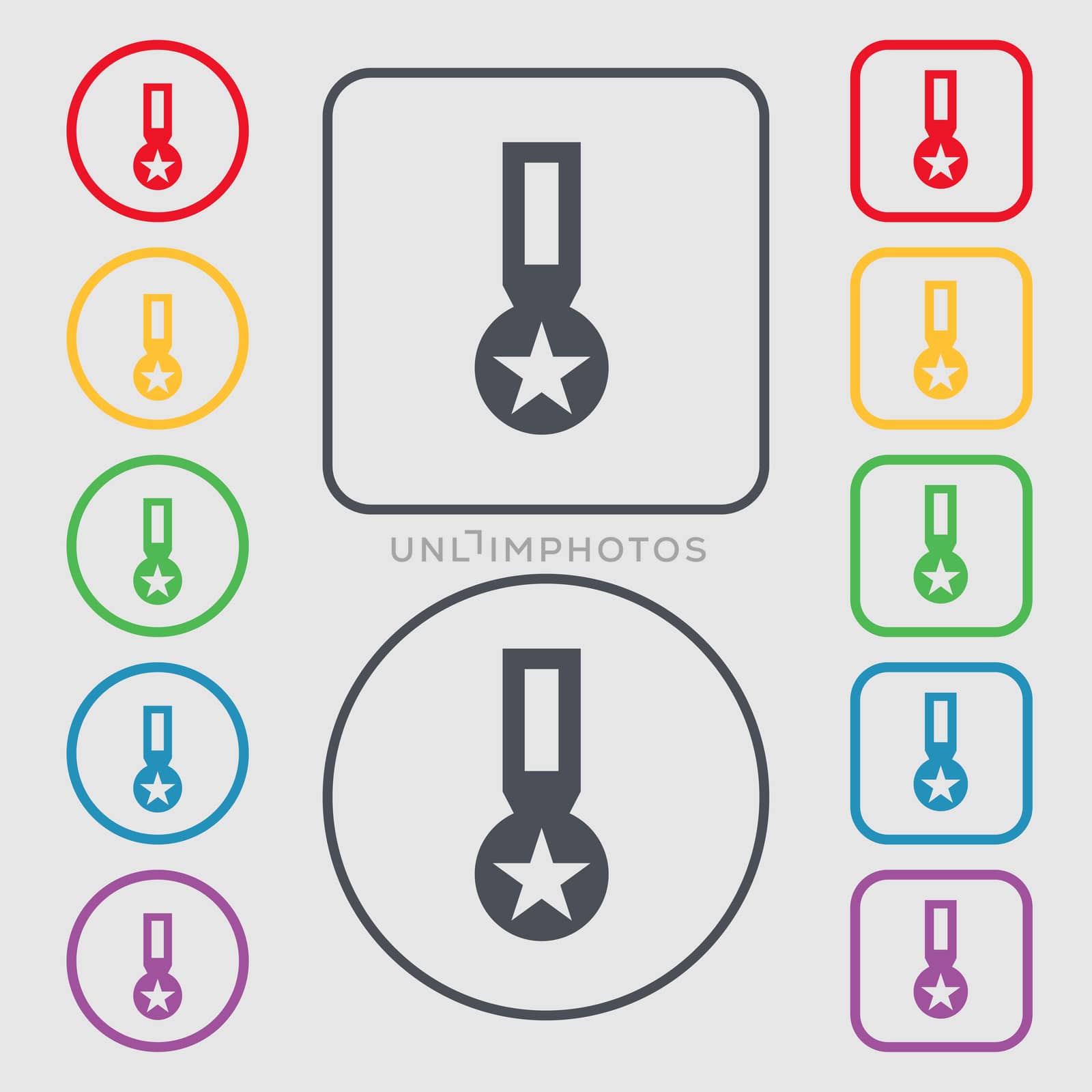Award, Medal of Honor icon sign. symbol on the Round and square buttons with frame. illustration