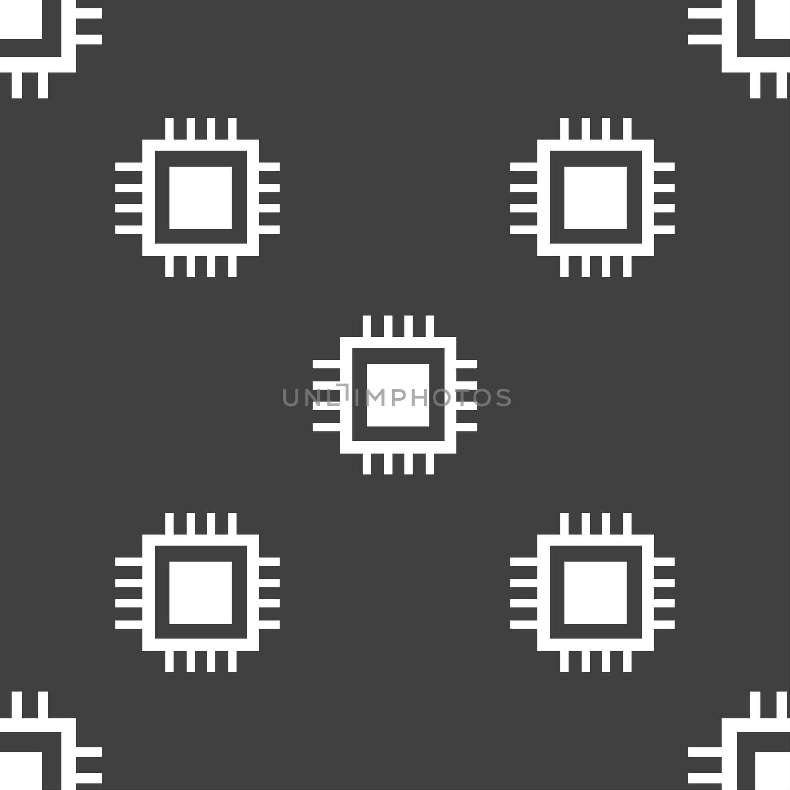 Central Processing Unit Icon. Technology scheme circle symbol. Seamless pattern on a gray background. illustration