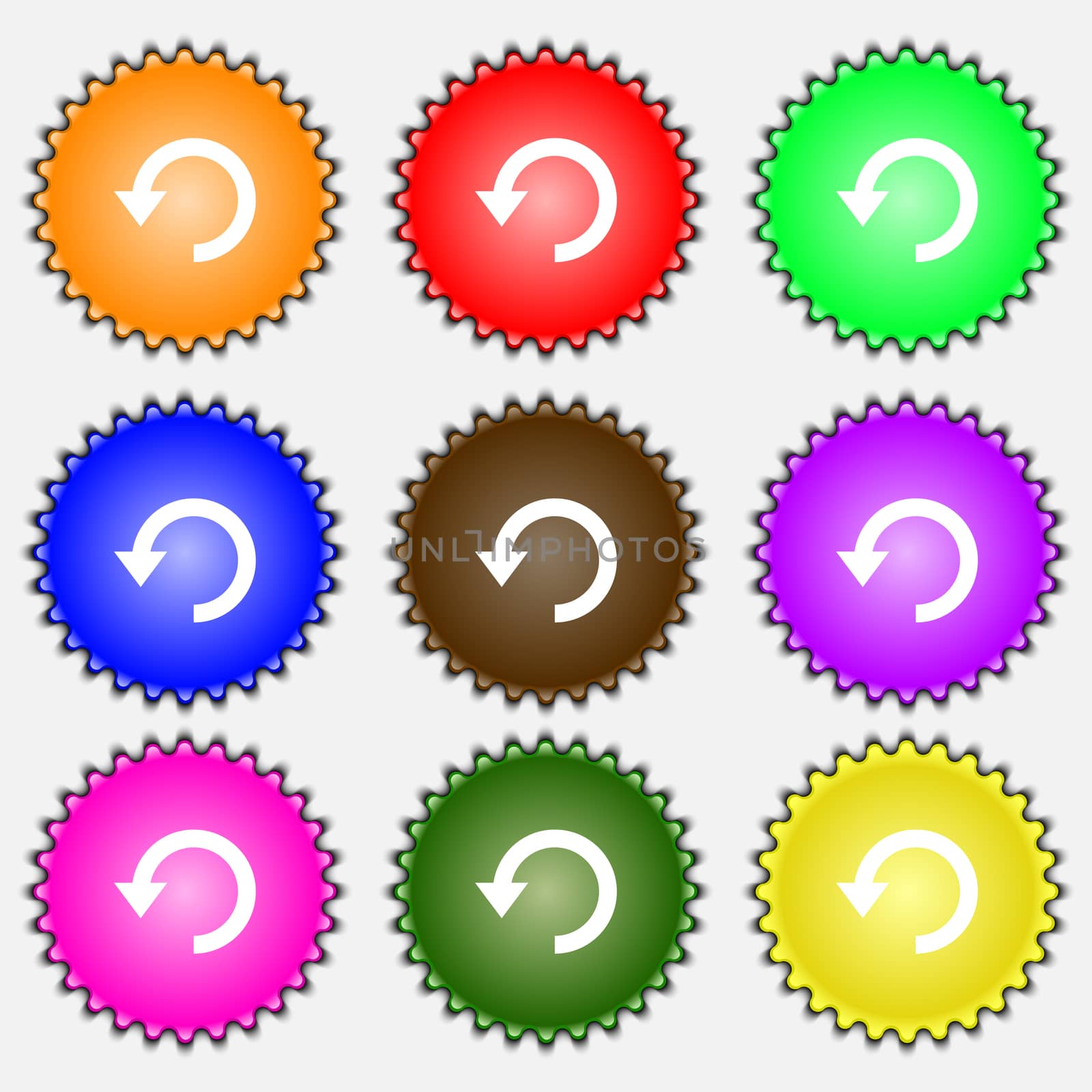 Upgrade, arrow, update icon sign. A set of nine different colored labels.  by serhii_lohvyniuk