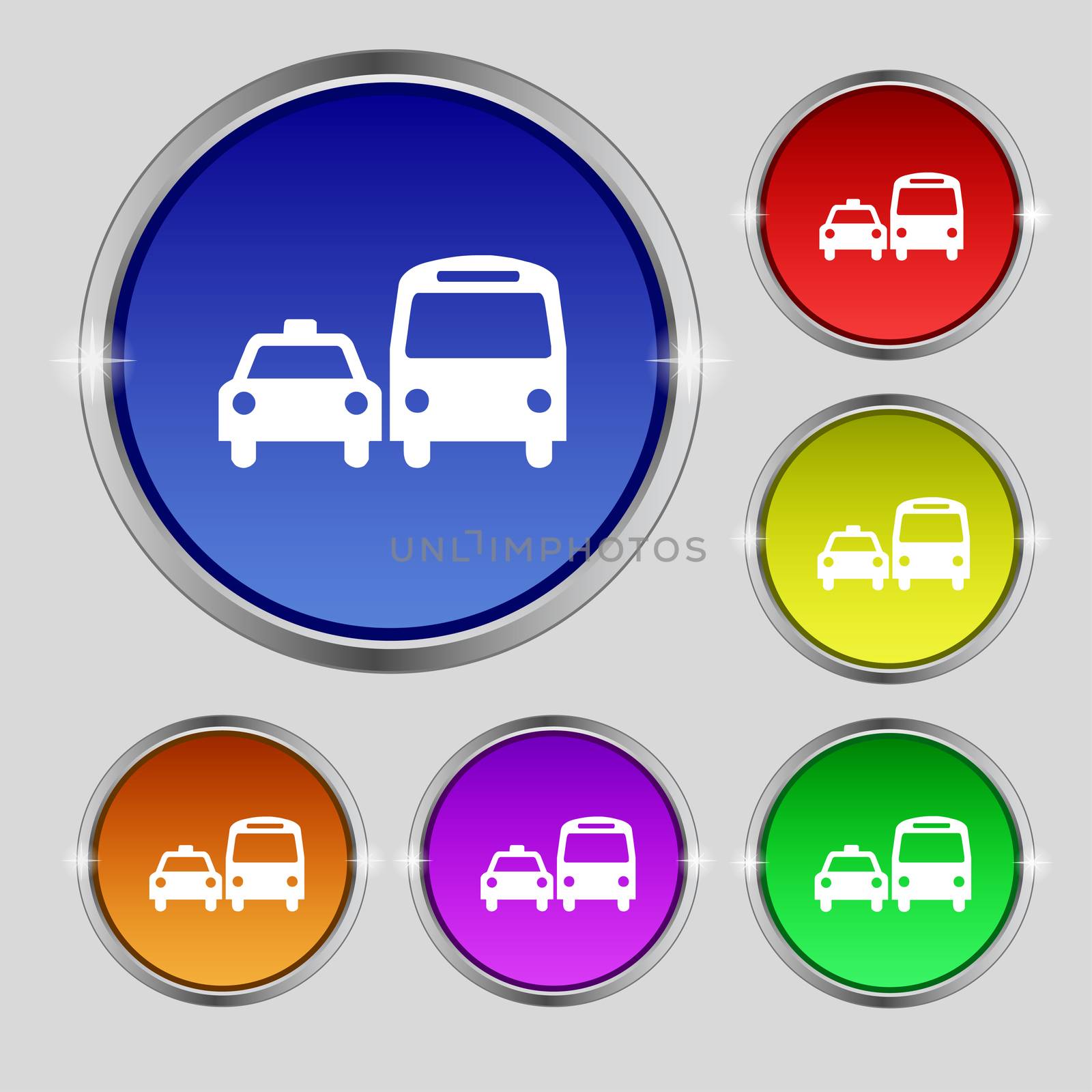 taxi icon sign. Round symbol on bright colourful buttons. illustration