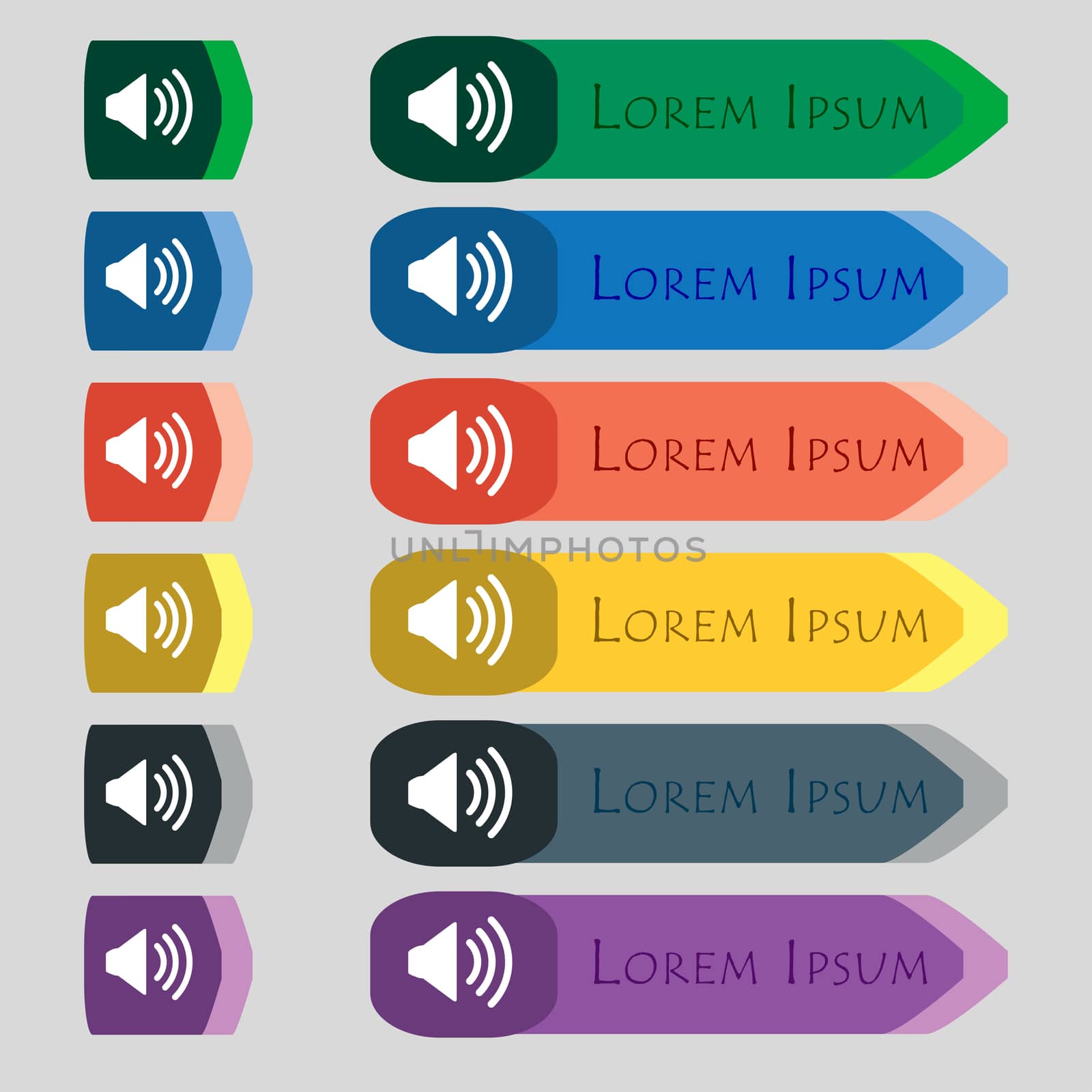 Speaker volume sign icon. Sound symbol. Set colour buttons.  by serhii_lohvyniuk